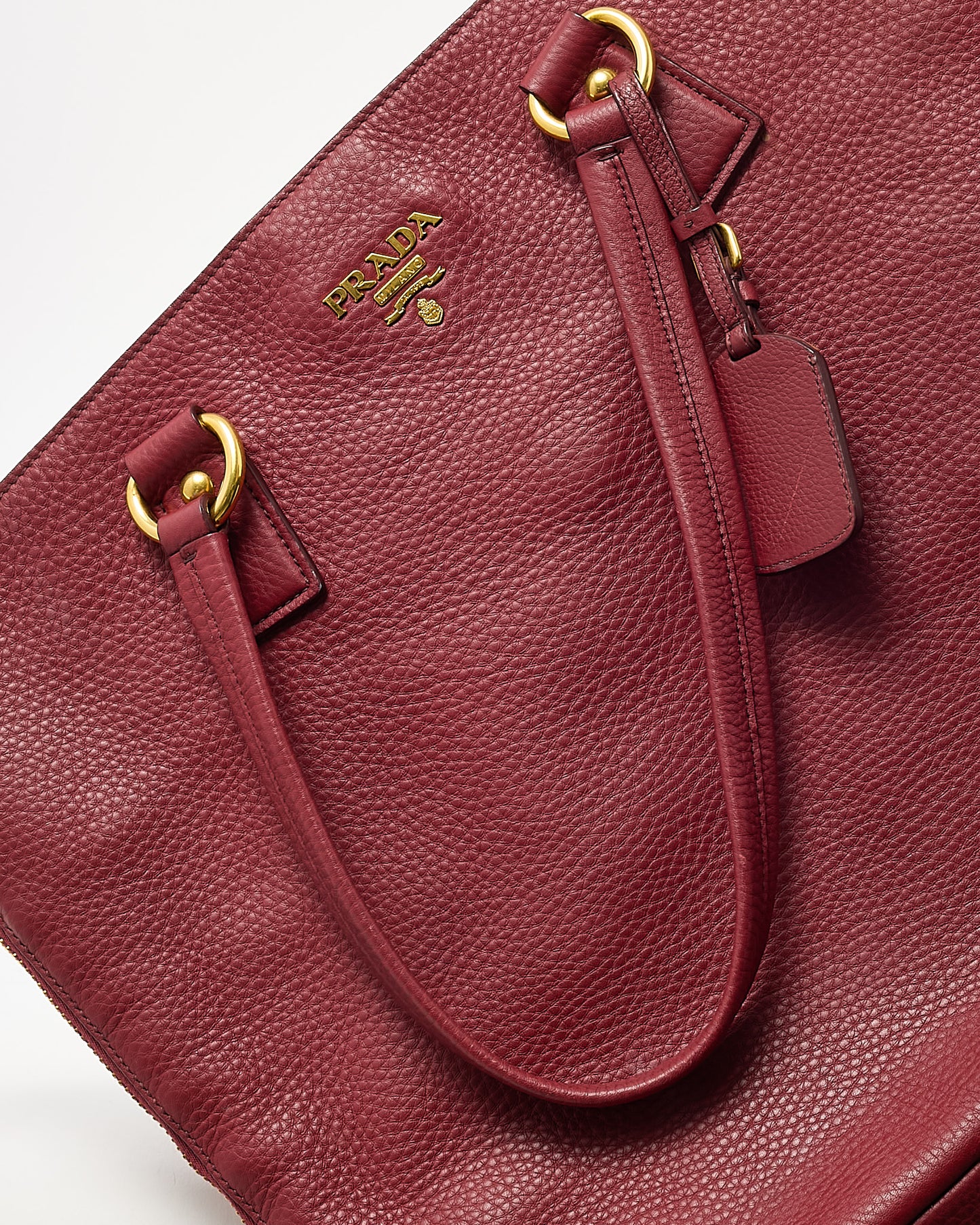Prada Red Vitello Daino Leather Large Zip Tote Bag