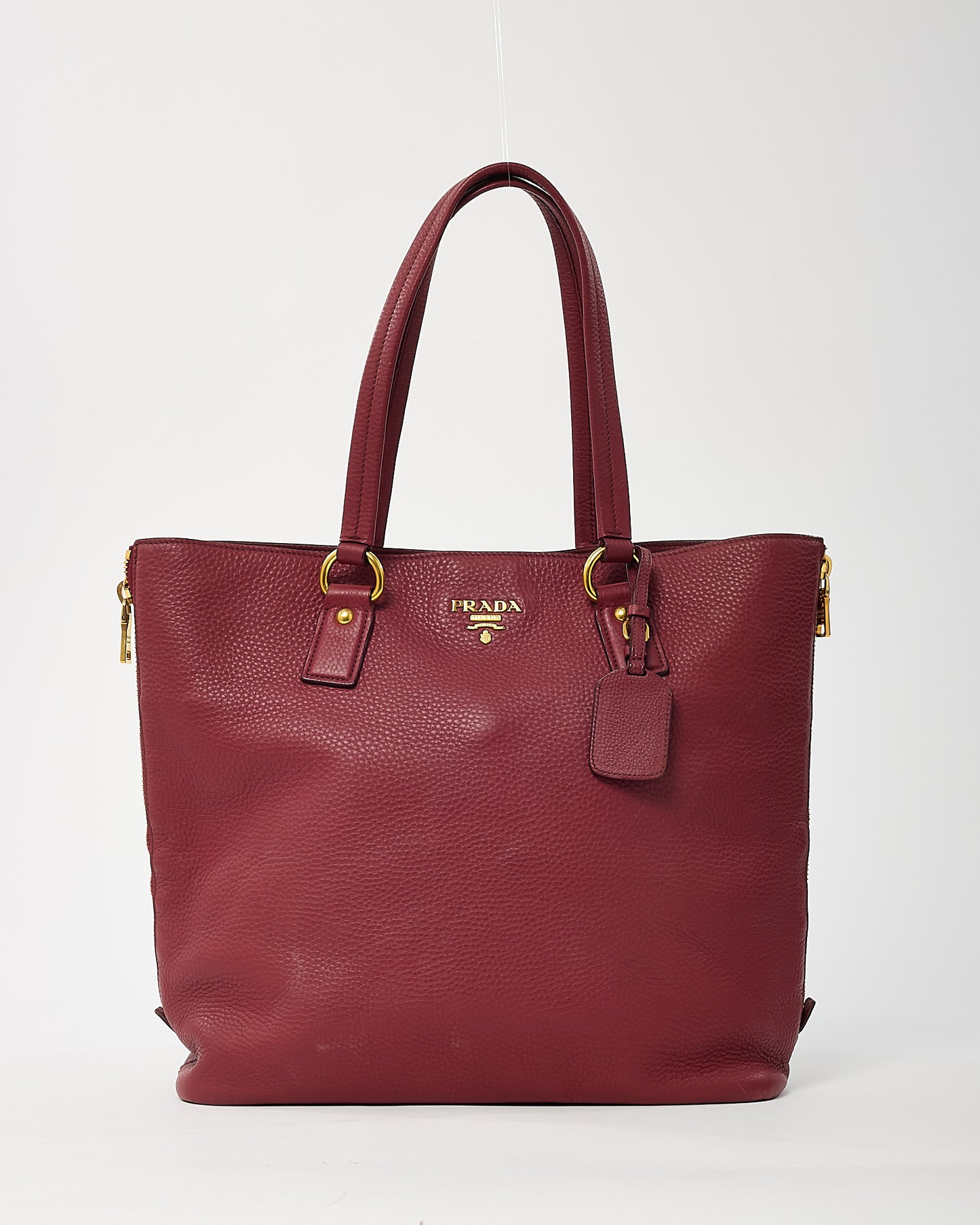 Prada Red Vitello Daino Leather Large Zip Tote Bag