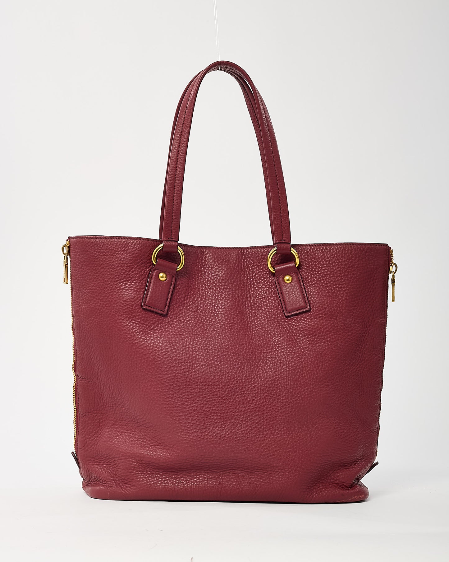 Prada Red Vitello Daino Leather Large Zip Tote Bag