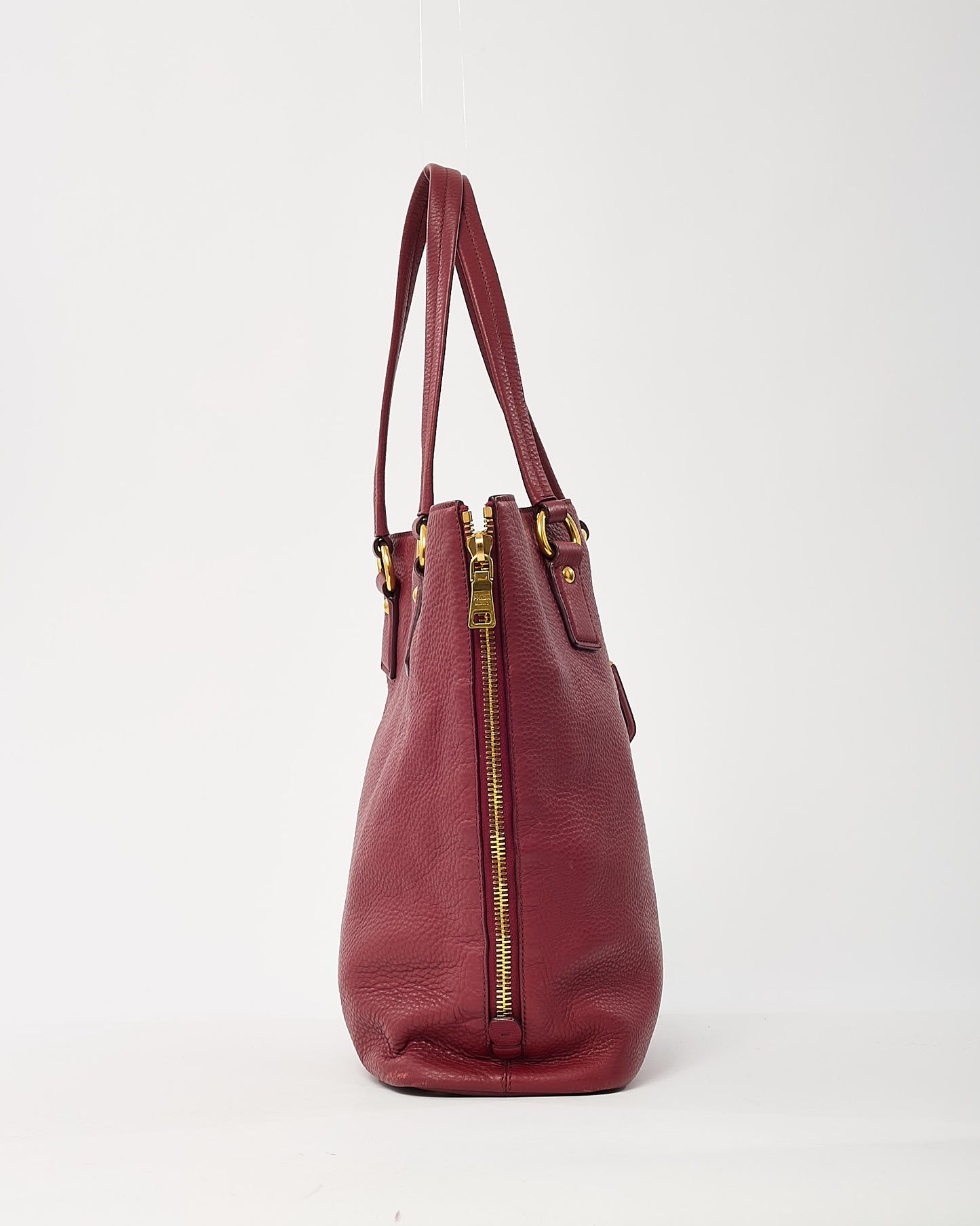 Prada Red Vitello Daino Leather Large Zip Tote Bag