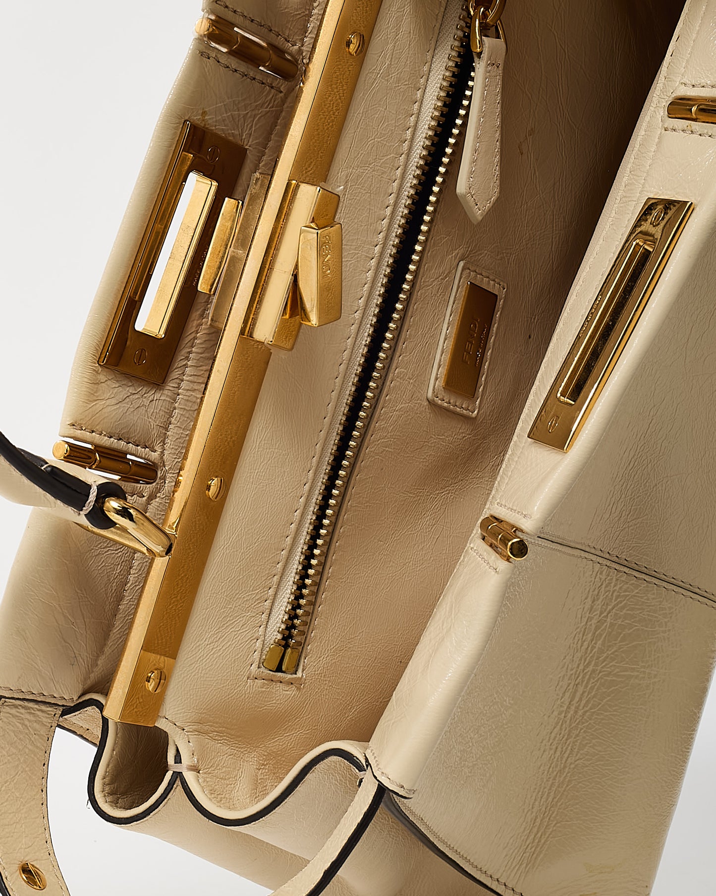Fendi Beige Cameo Patent Leather Old Shine Medium Peekaboo 2Way Bag