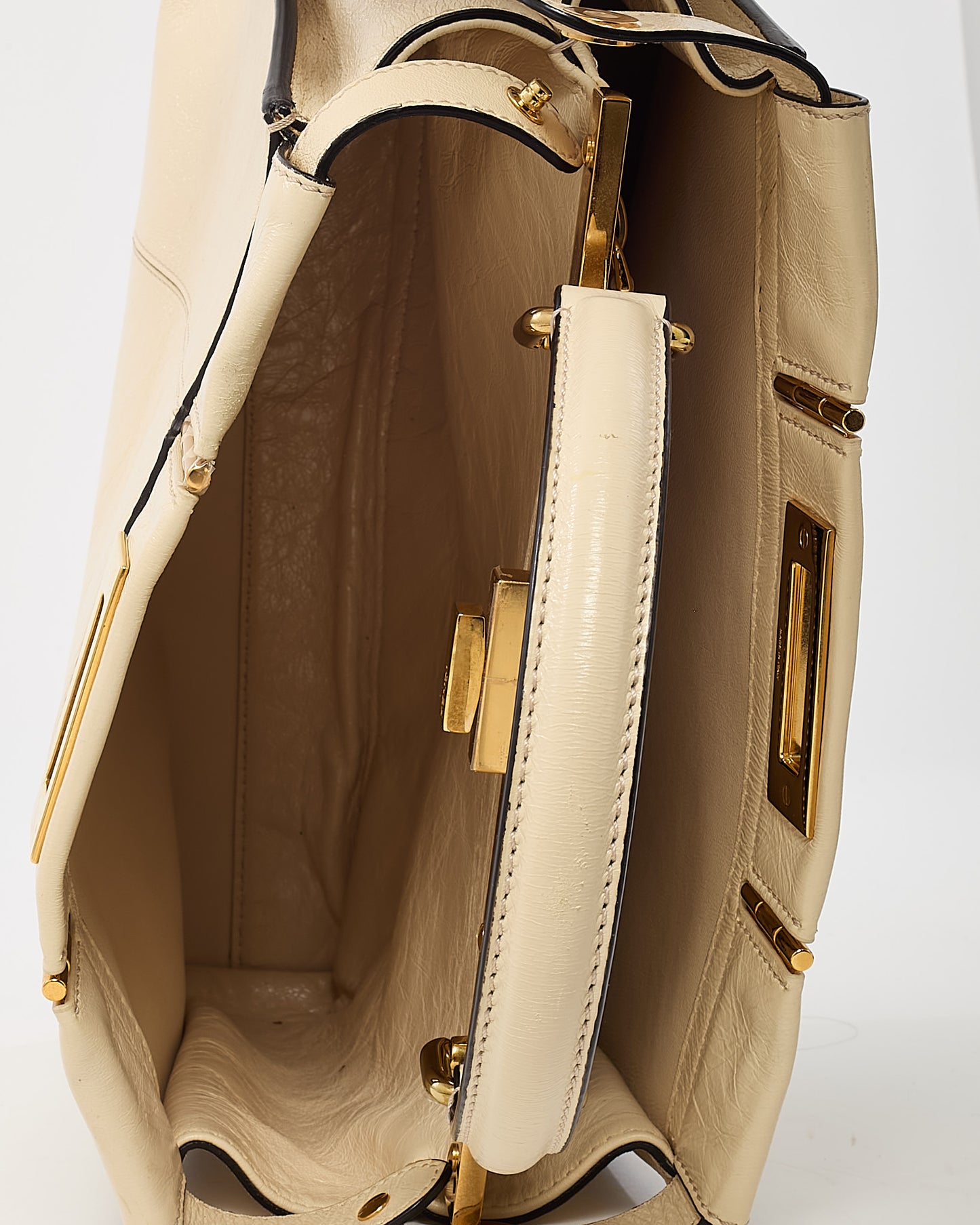 Fendi Beige Cameo Patent Leather Old Shine Medium Peekaboo 2Way Bag