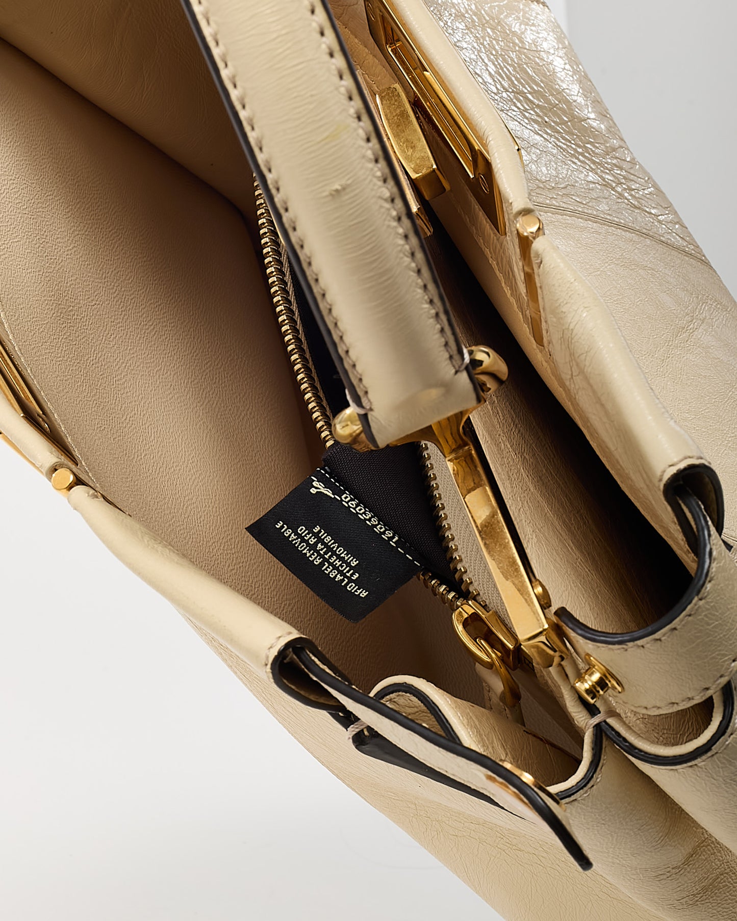 Fendi Beige Cameo Patent Leather Old Shine Medium Peekaboo 2Way Bag