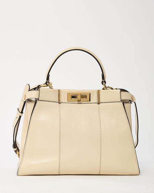 Fendi Beige Cameo Patent Leather Old Shine Medium Peekaboo 2Way Bag