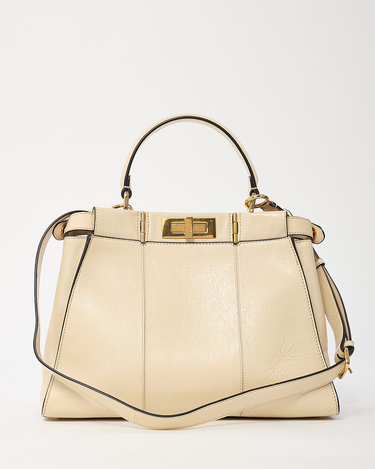 Fendi Beige Cameo Patent Leather Old Shine Medium Peekaboo 2Way Bag