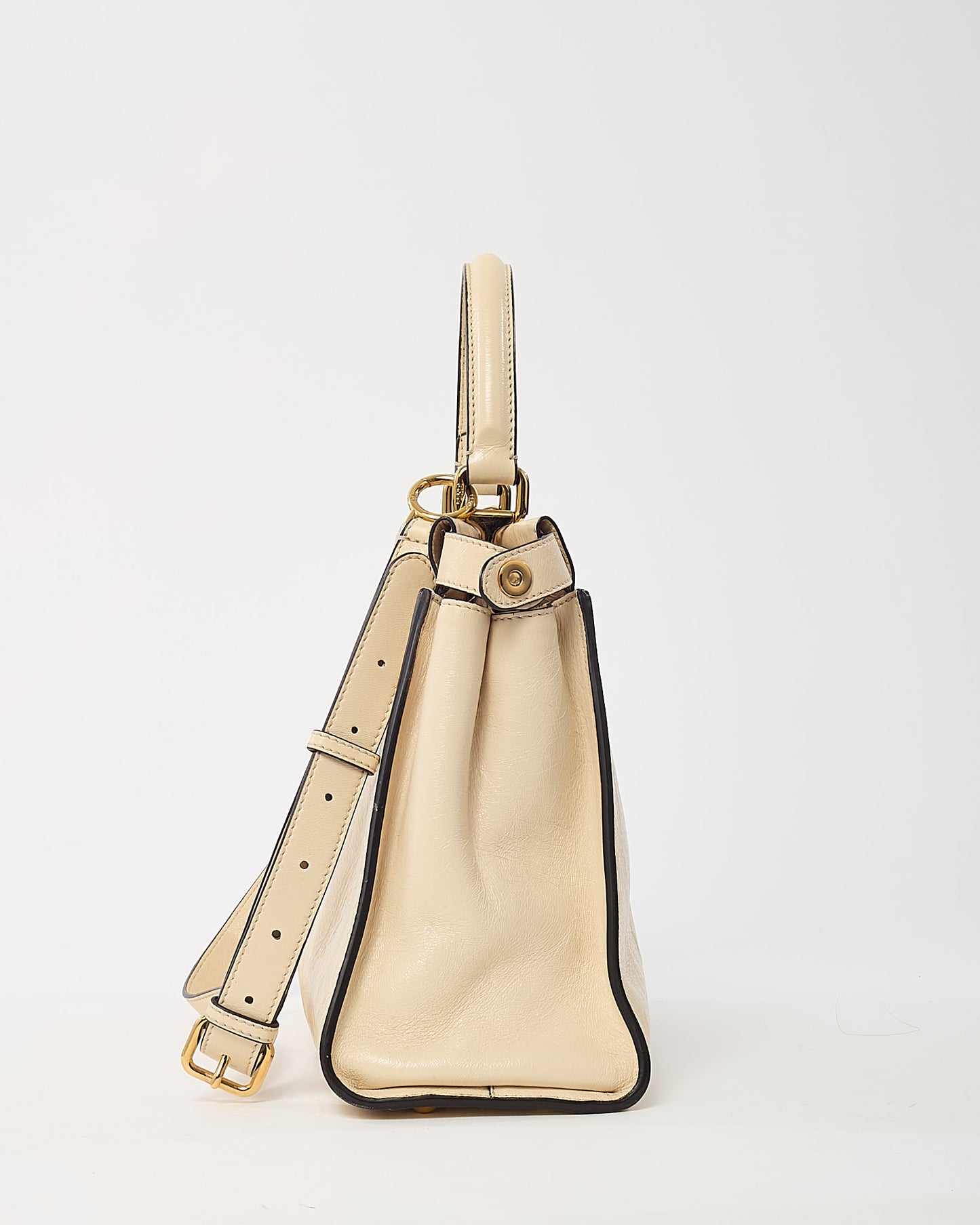 Fendi Beige Cameo Patent Leather Old Shine Medium Peekaboo 2Way Bag