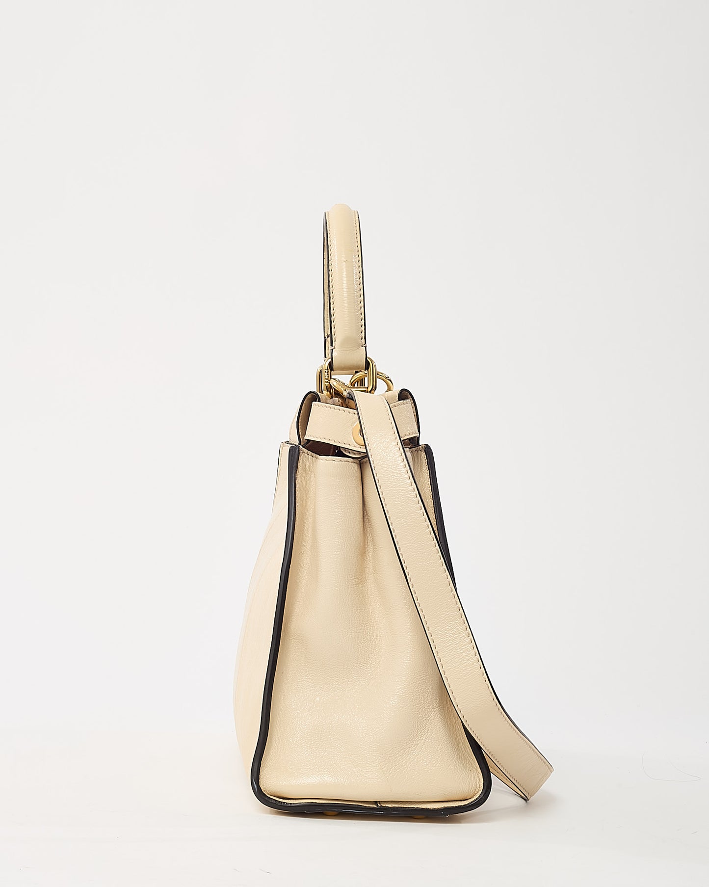 Fendi Beige Cameo Patent Leather Old Shine Medium Peekaboo 2Way Bag