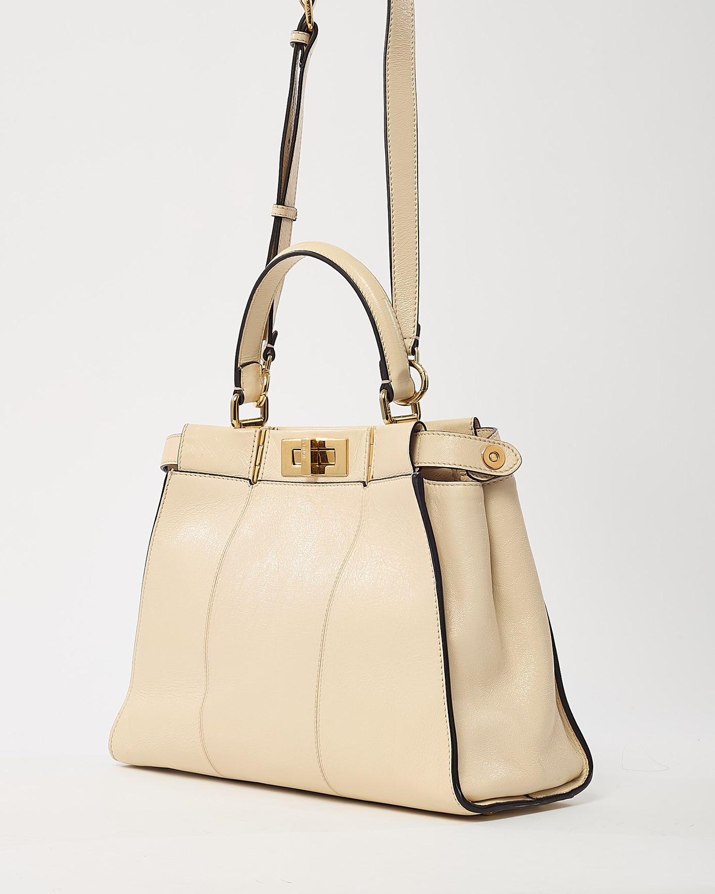 Fendi Beige Cameo Patent Leather Old Shine Medium Peekaboo 2Way Bag
