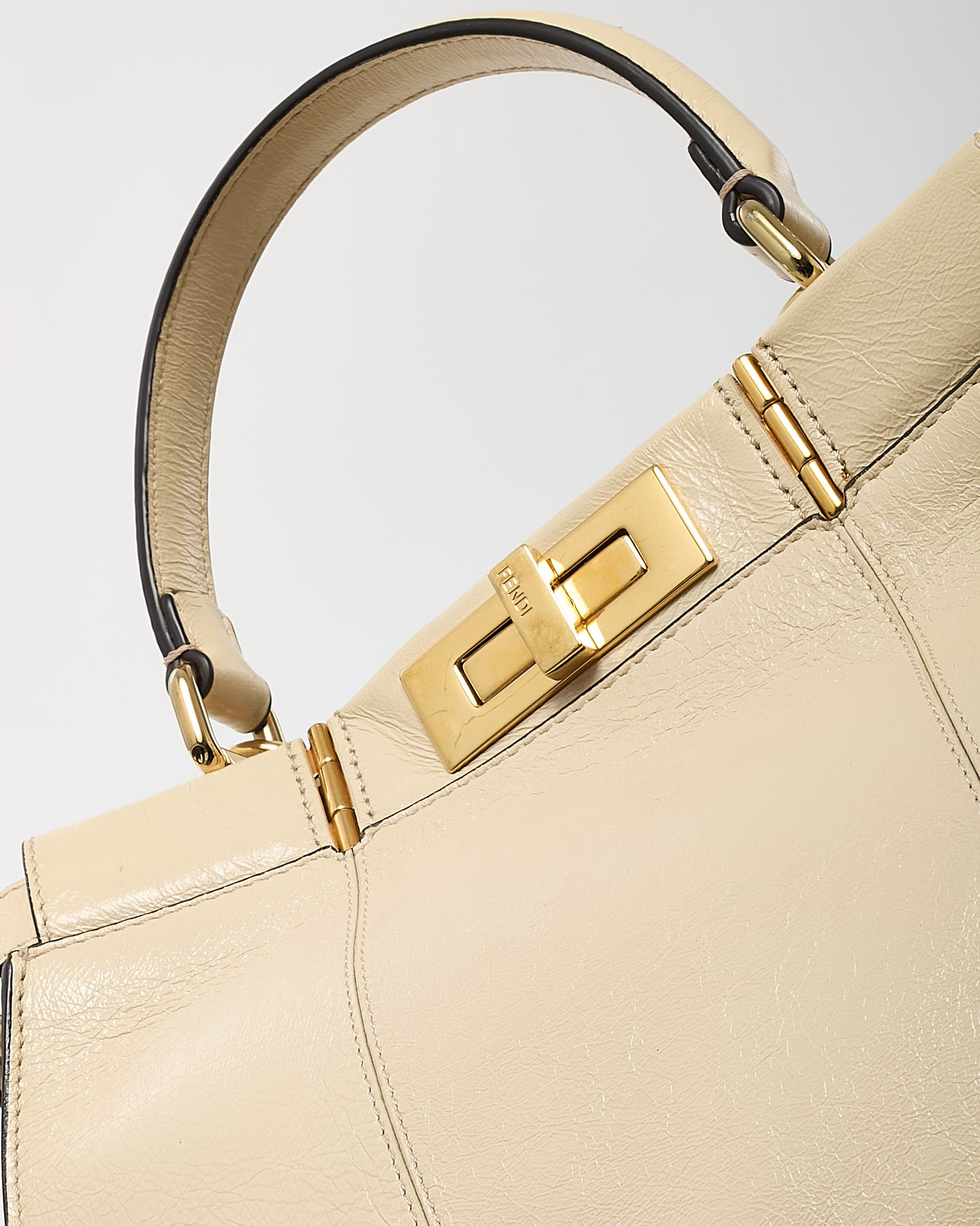 Fendi Beige Cameo Patent Leather Old Shine Medium Peekaboo 2Way Bag