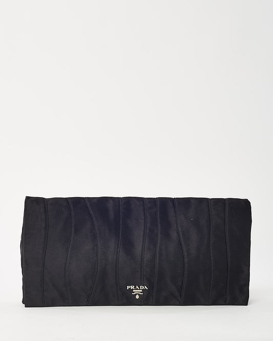 Prada Black Raso Satin Ruched Stripe Logo Clutch