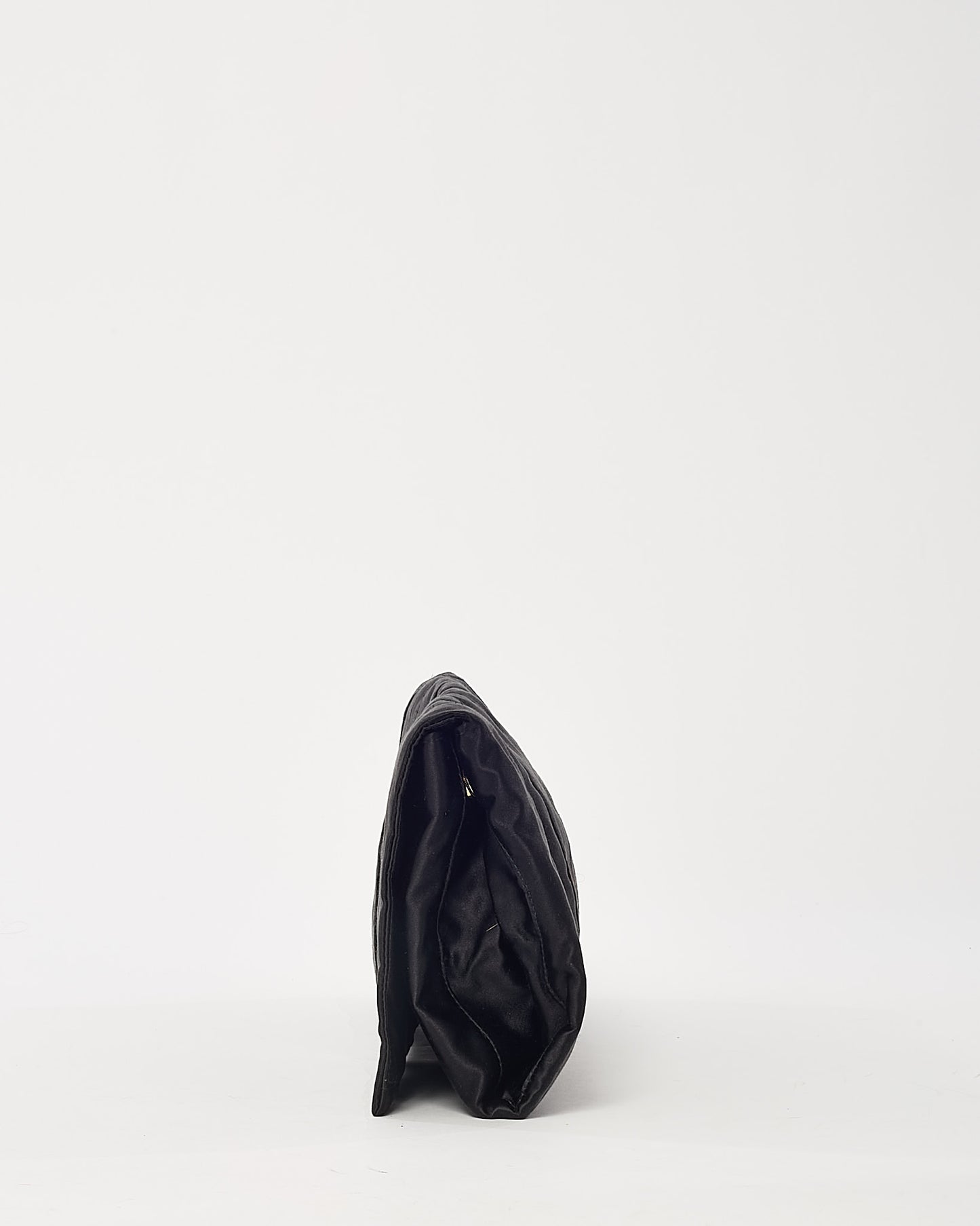 Prada Black Raso Satin Ruched Stripe Logo Clutch