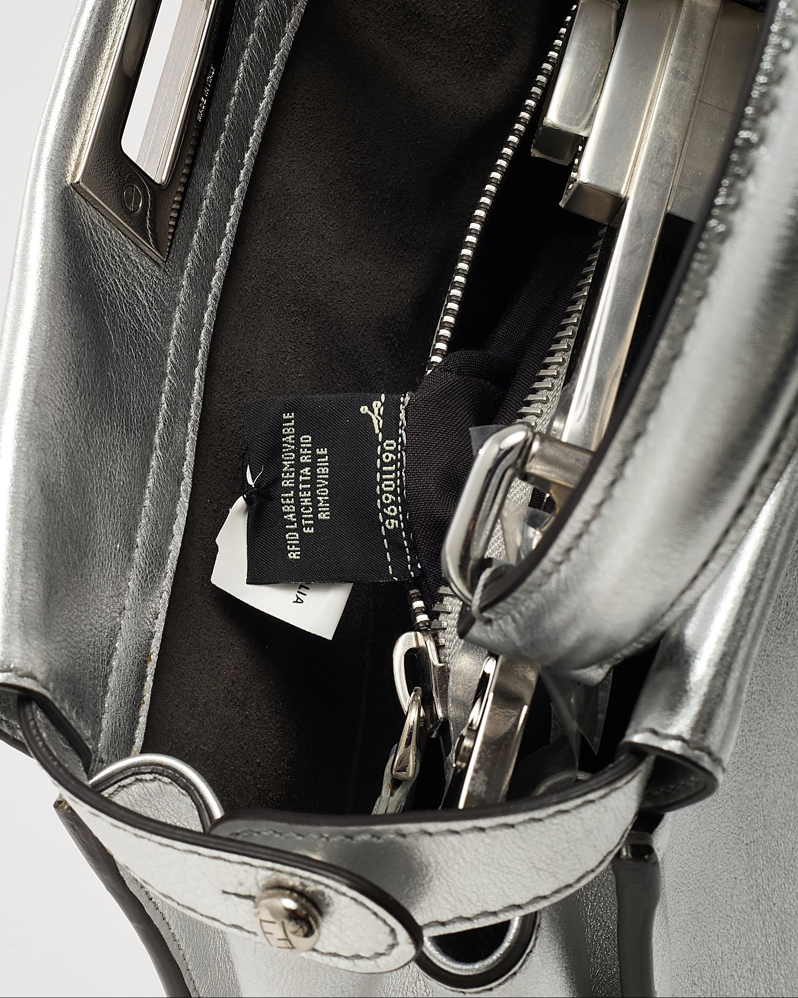 Buy Fendi Metallic Silver Calf Leather Medium Peekaboo Iconic 2Way
