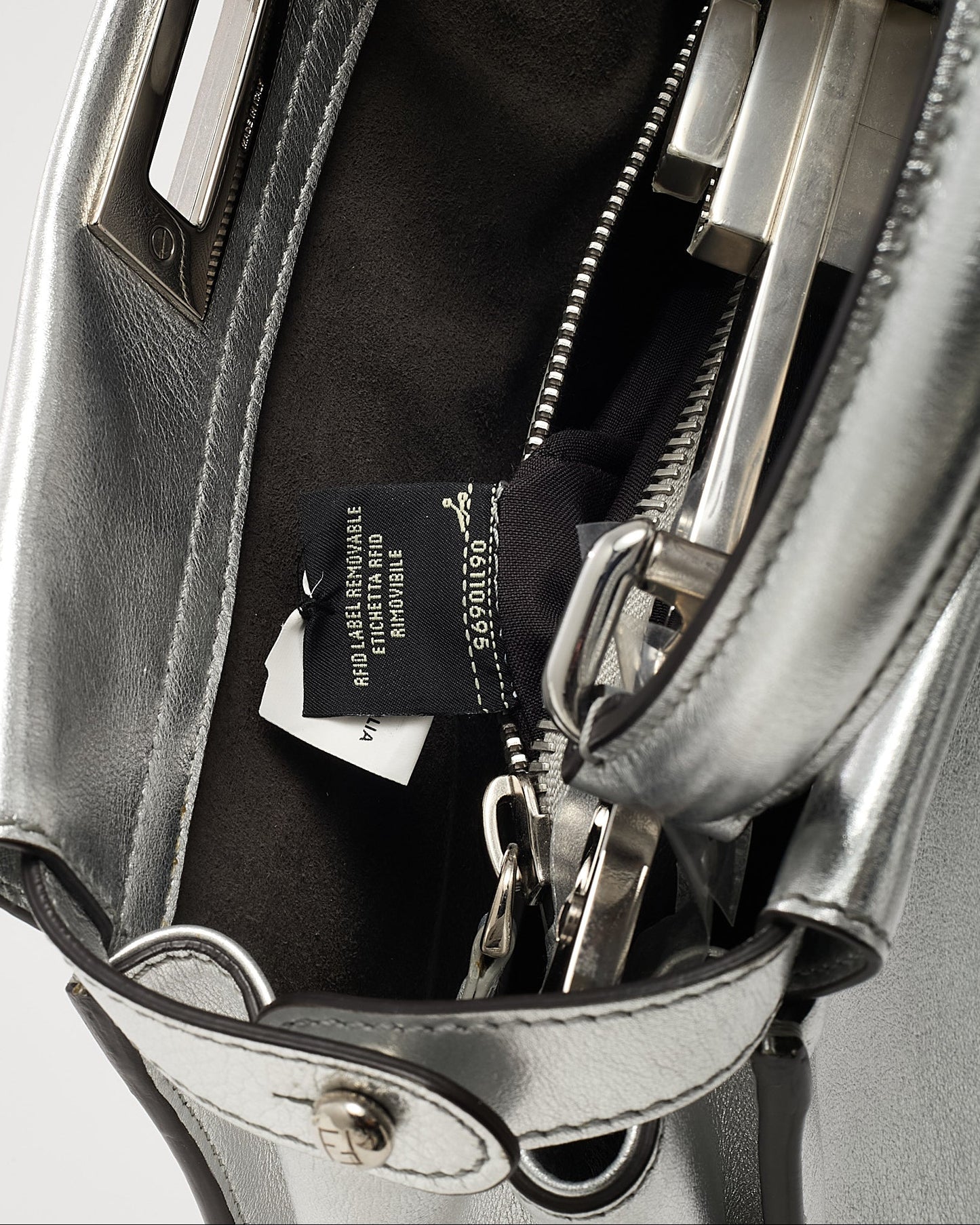 Fendi Metallic Silver Calf Leather Medium Peekaboo Iconic 2Way Bag