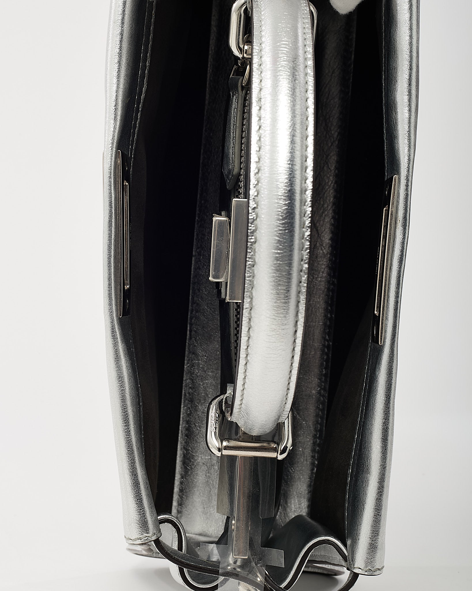 Buy Fendi Metallic Silver Calf Leather Medium Peekaboo Iconic 2Way