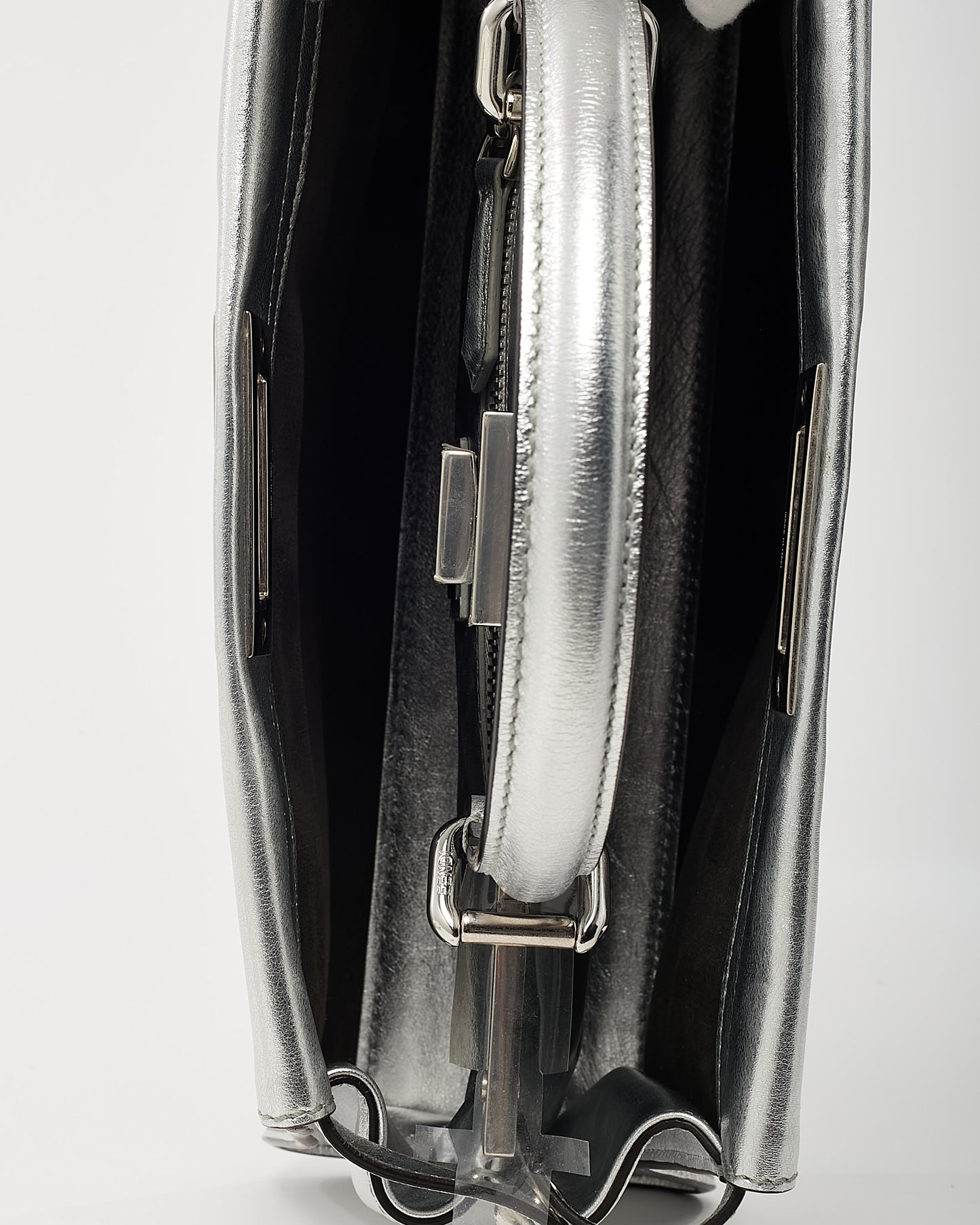 Fendi Metallic Silver Calf Leather Medium Peekaboo Iconic 2Way Bag