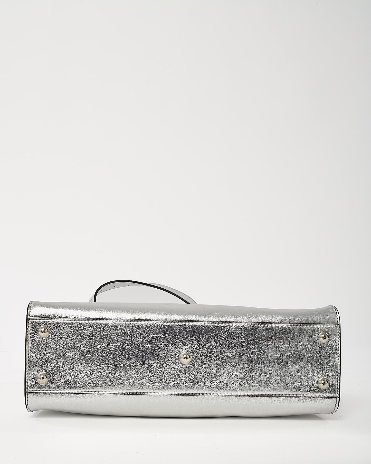 Fendi Metallic Silver Calf Leather Medium Peekaboo Iconic 2Way Bag