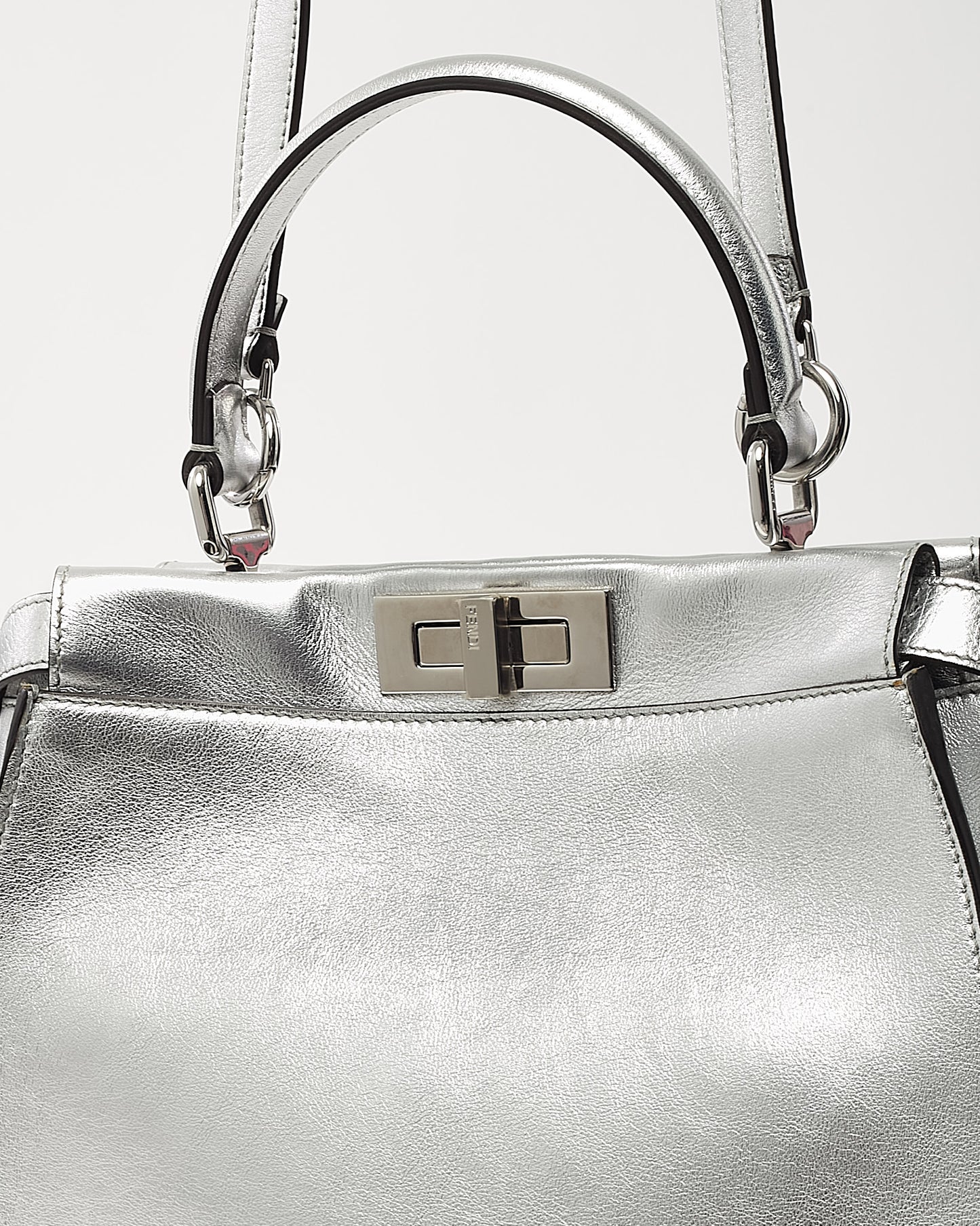 Fendi Metallic Silver Calf Leather Medium Peekaboo Iconic 2Way Bag