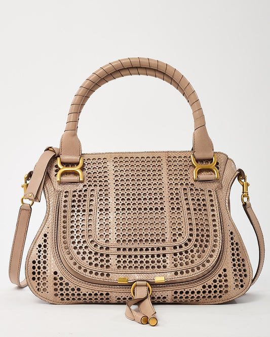 Chloé Beige Mauve Python Laser Cut Leather & Suede Medium Marcie 2Way Bag