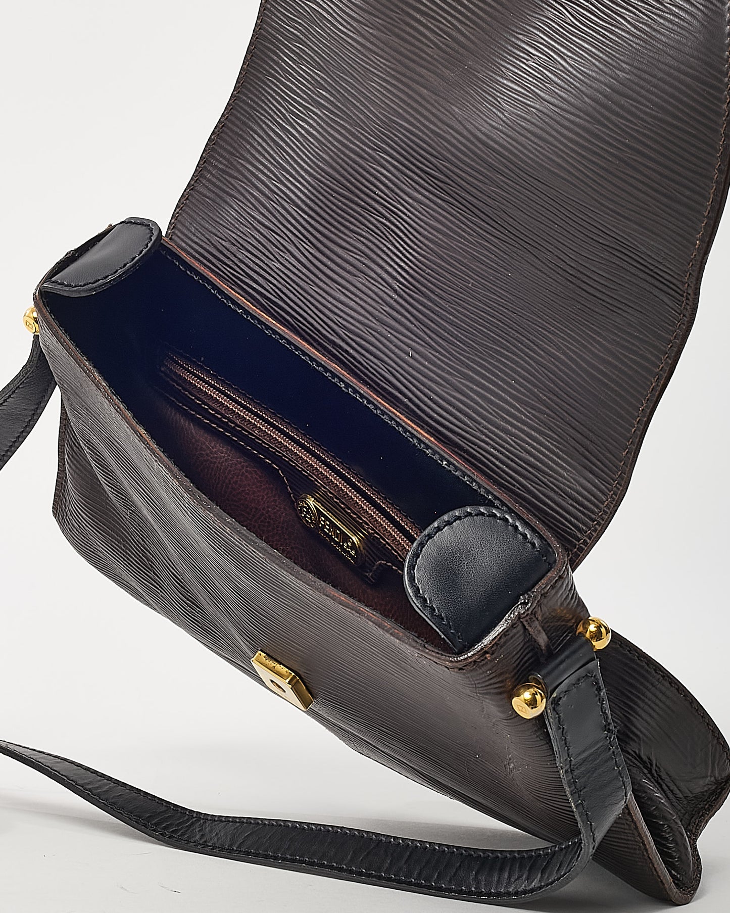 Fendi Vintage Black Epi Leather FF Embossed Crossbody Bag