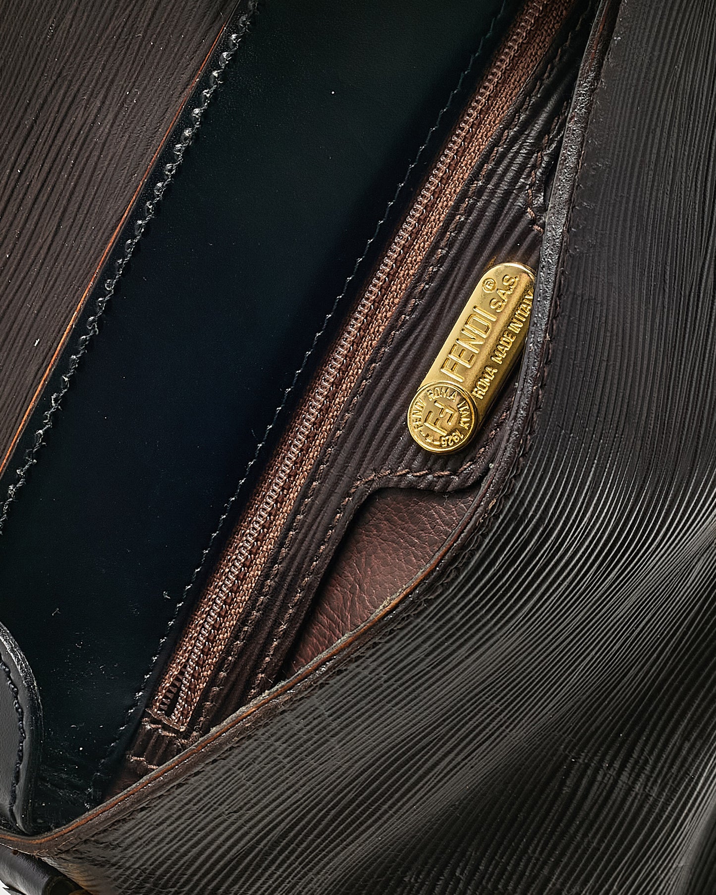 Fendi Vintage Black Epi Leather FF Embossed Crossbody Bag