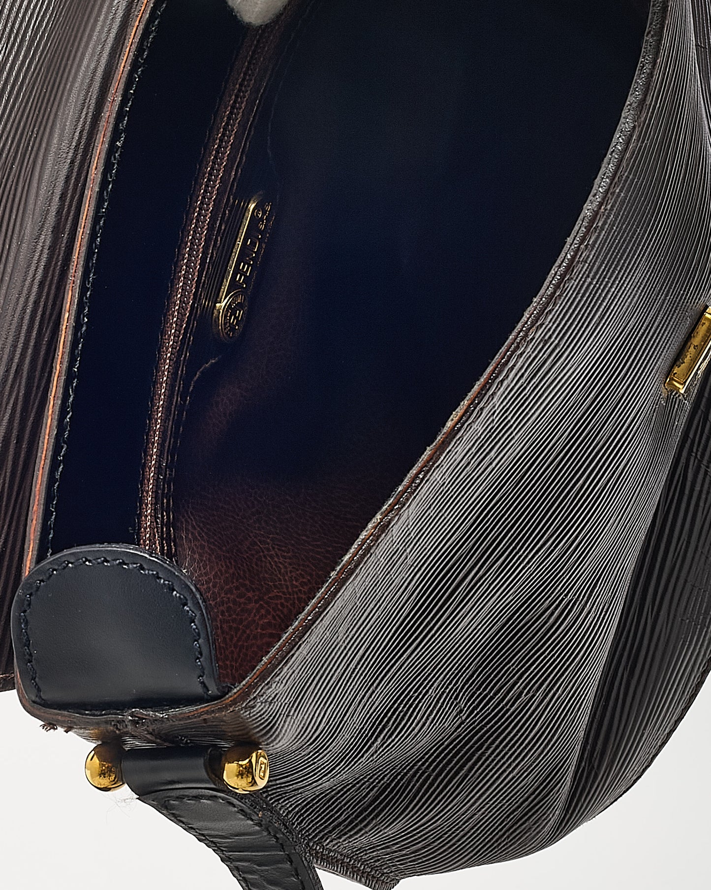 Fendi Vintage Black Epi Leather FF Embossed Crossbody Bag