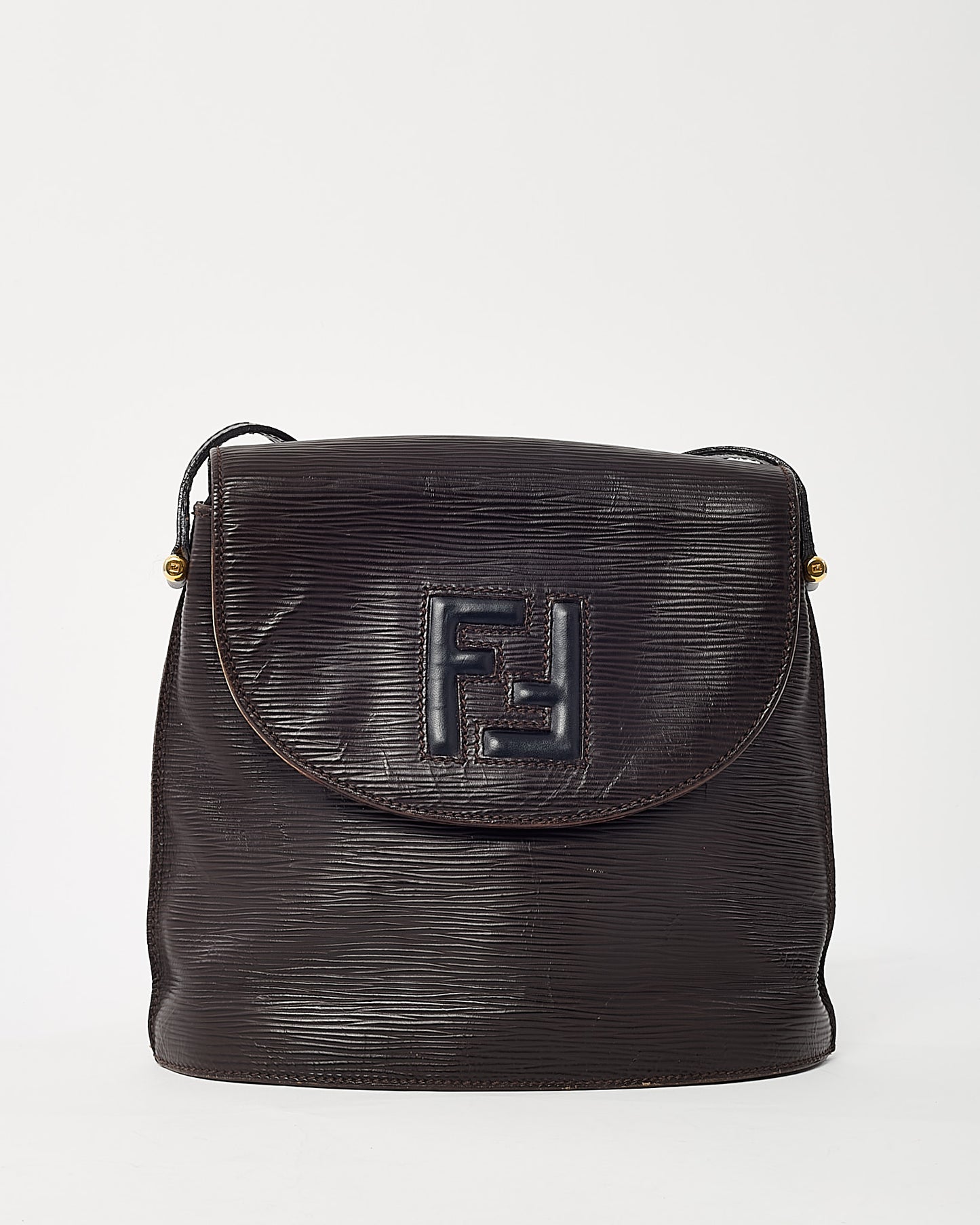Fendi Vintage Black Epi Leather FF Embossed Crossbody Bag
