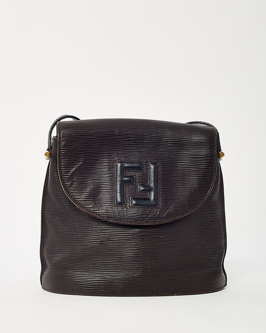 Fendi Vintage Black Epi Leather FF Embossed Crossbody Bag