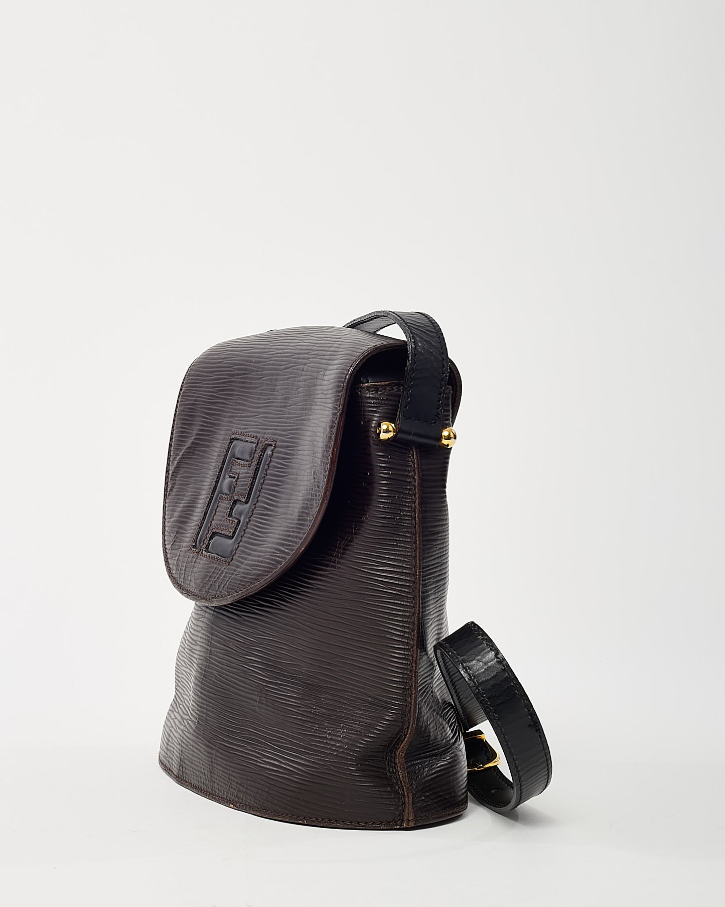 Fendi Vintage Black Epi Leather FF Embossed Crossbody Bag