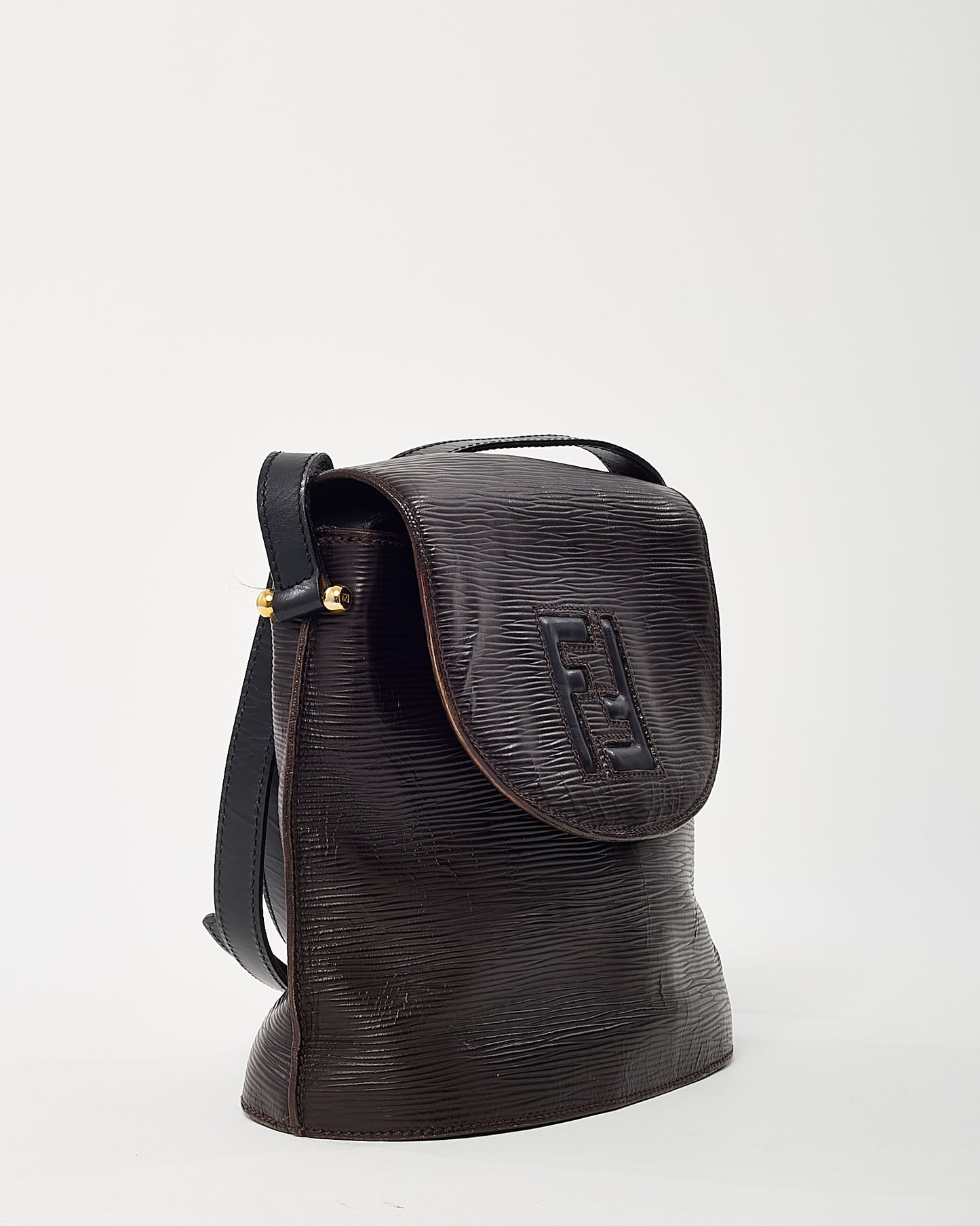 Fendi Vintage Black Epi Leather FF Embossed Crossbody Bag