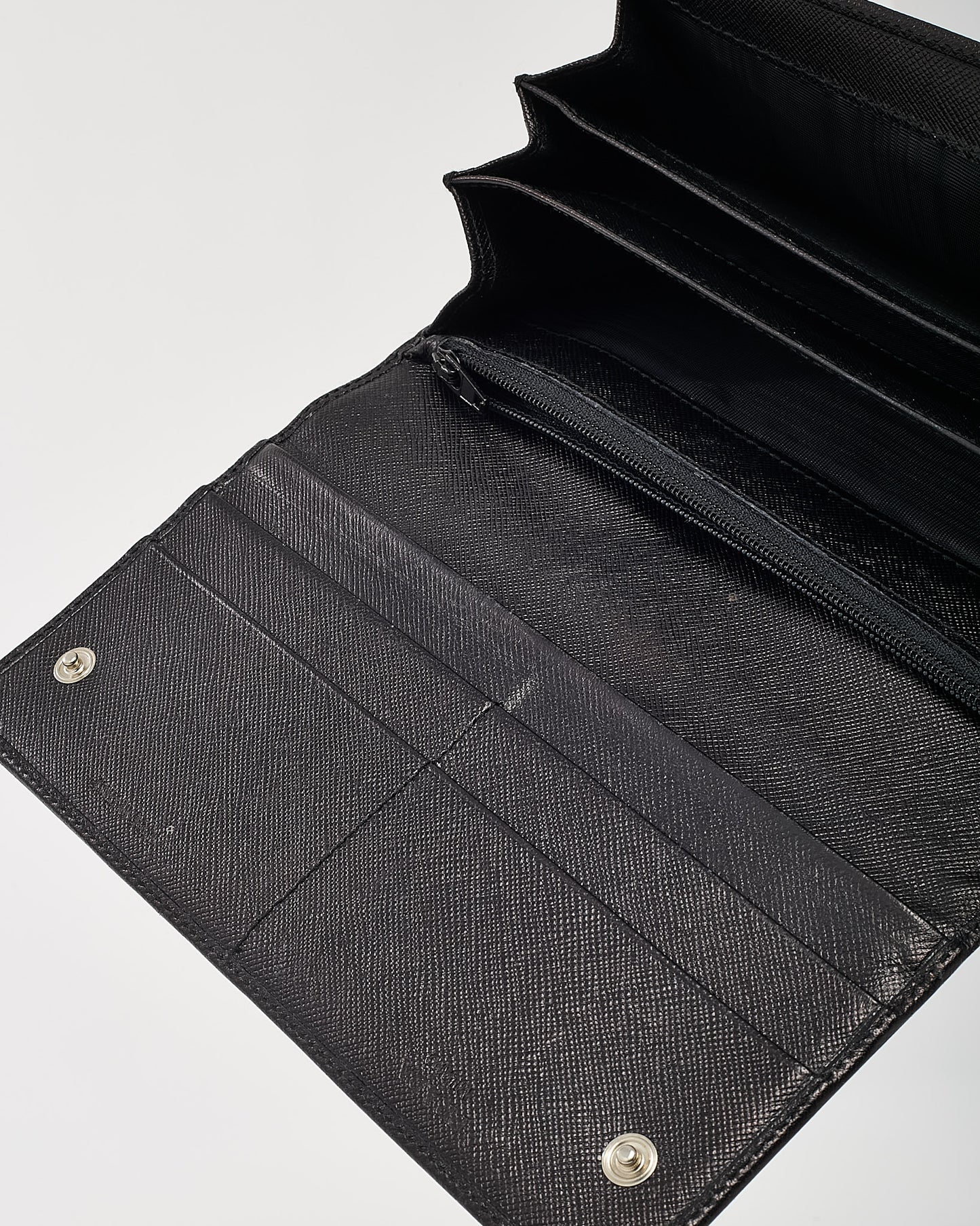 Prada Black Saffiano Leather Logo Flap Wallet