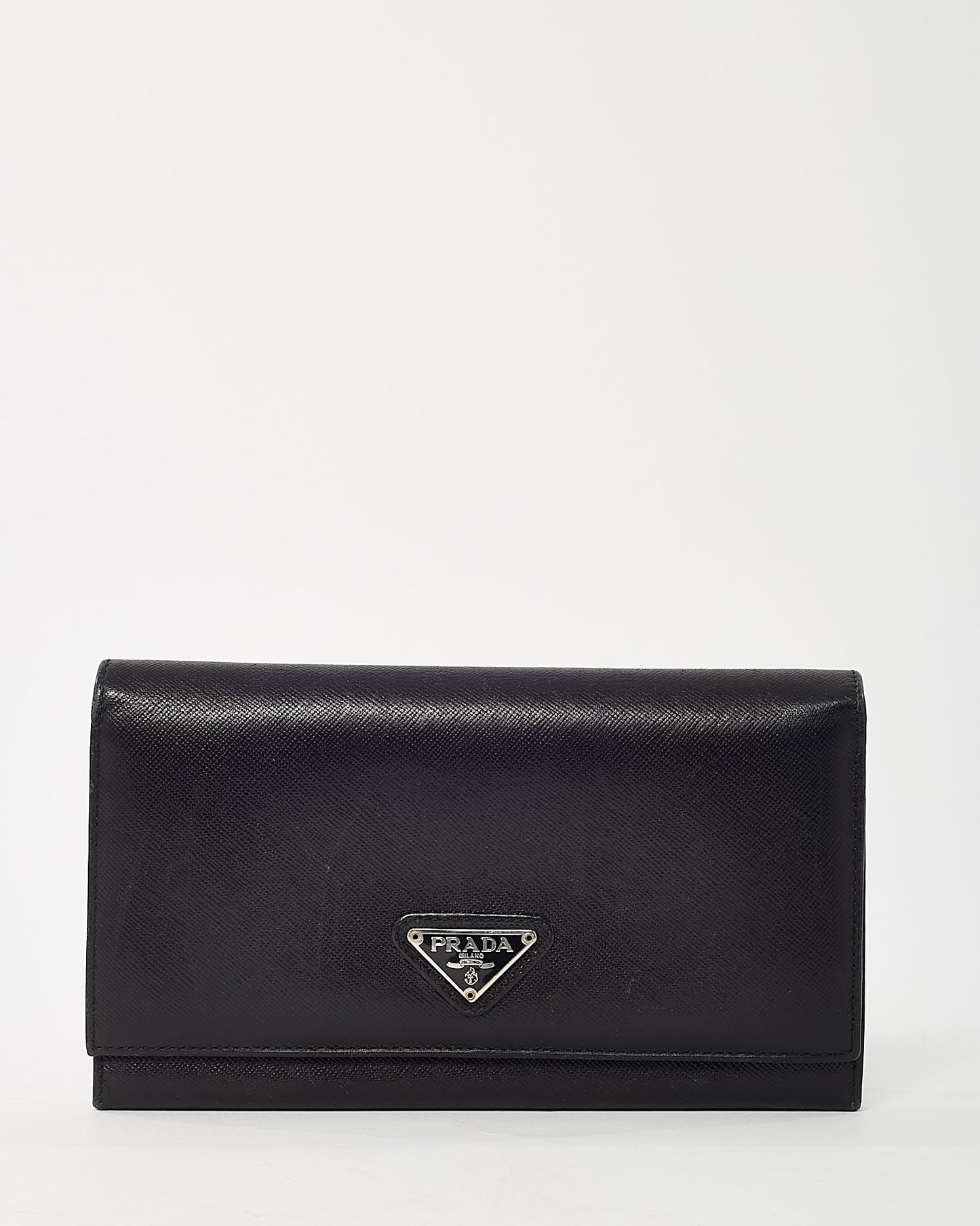 Prada Black Saffiano Leather Logo Flap Wallet