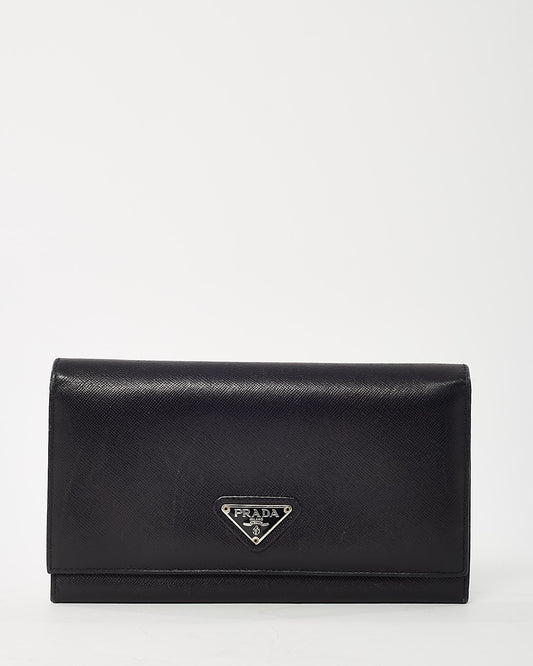 Prada Black Saffiano Leather Logo Flap Wallet
