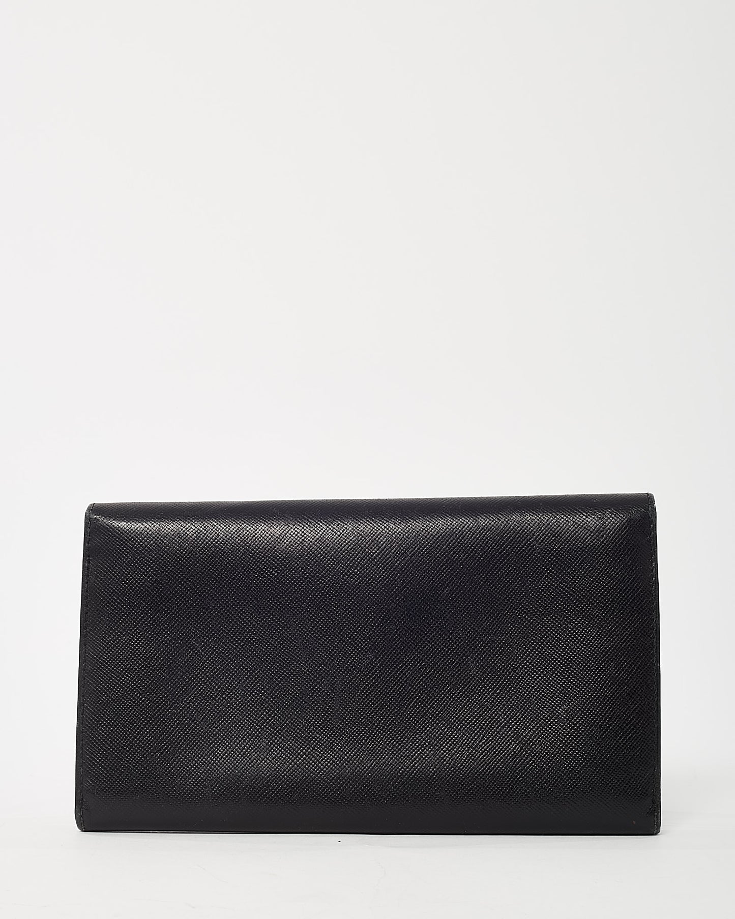 Prada Black Saffiano Leather Logo Flap Wallet