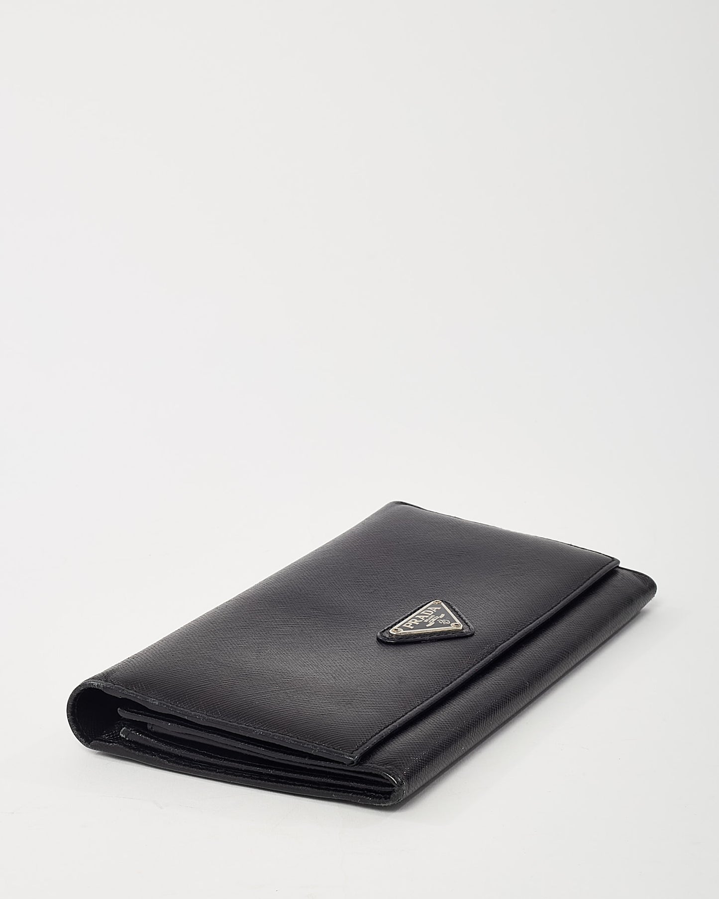 Prada Black Saffiano Leather Logo Flap Wallet