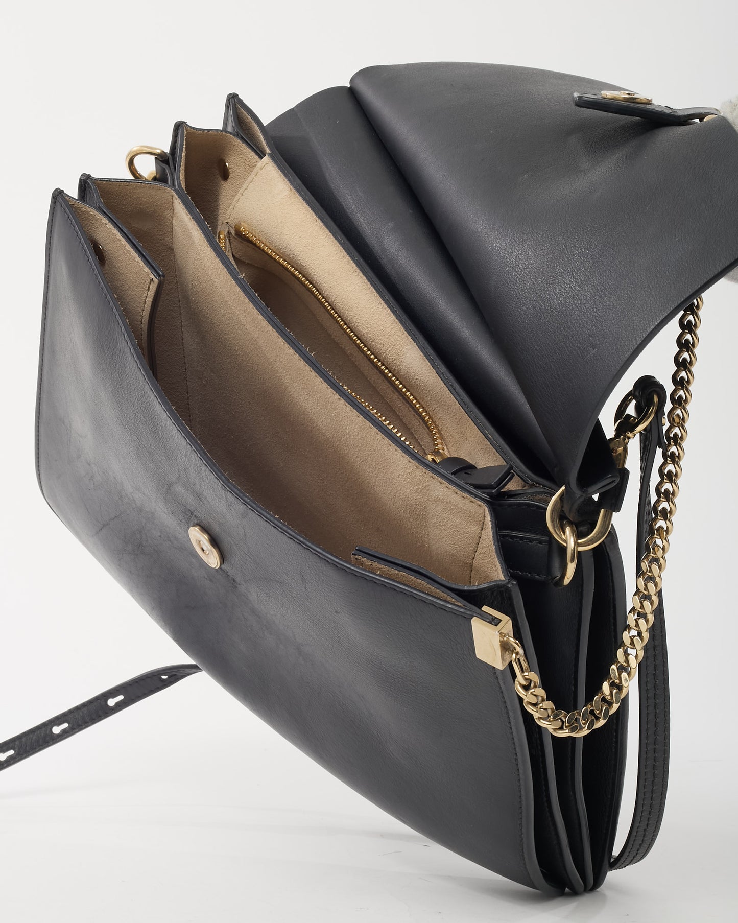 Chloé Black Leather & Suede Medium Faye Shoulder Bag