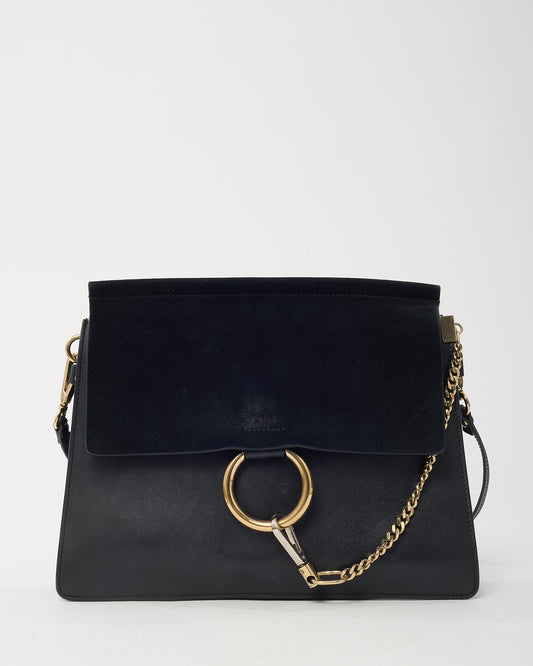 Chloé Black Leather & Suede Medium Faye Shoulder Bag