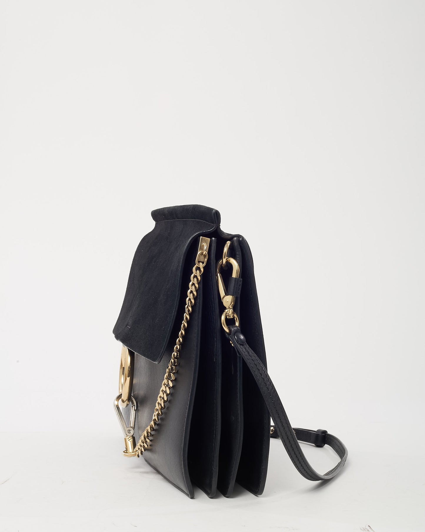Chloé Black Leather & Suede Medium Faye Shoulder Bag