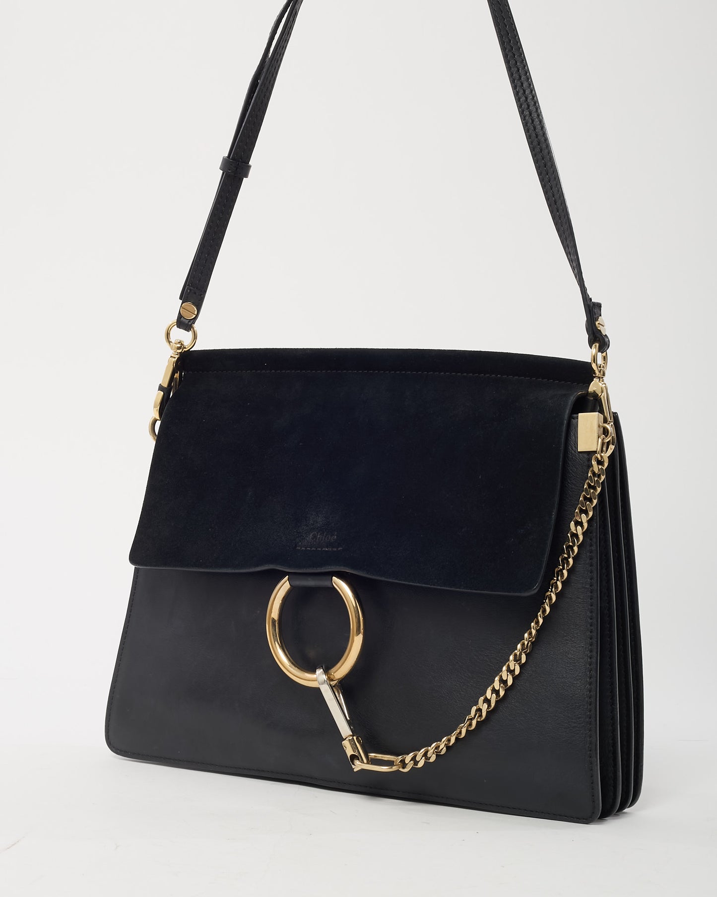 Chloé Black Leather & Suede Medium Faye Shoulder Bag