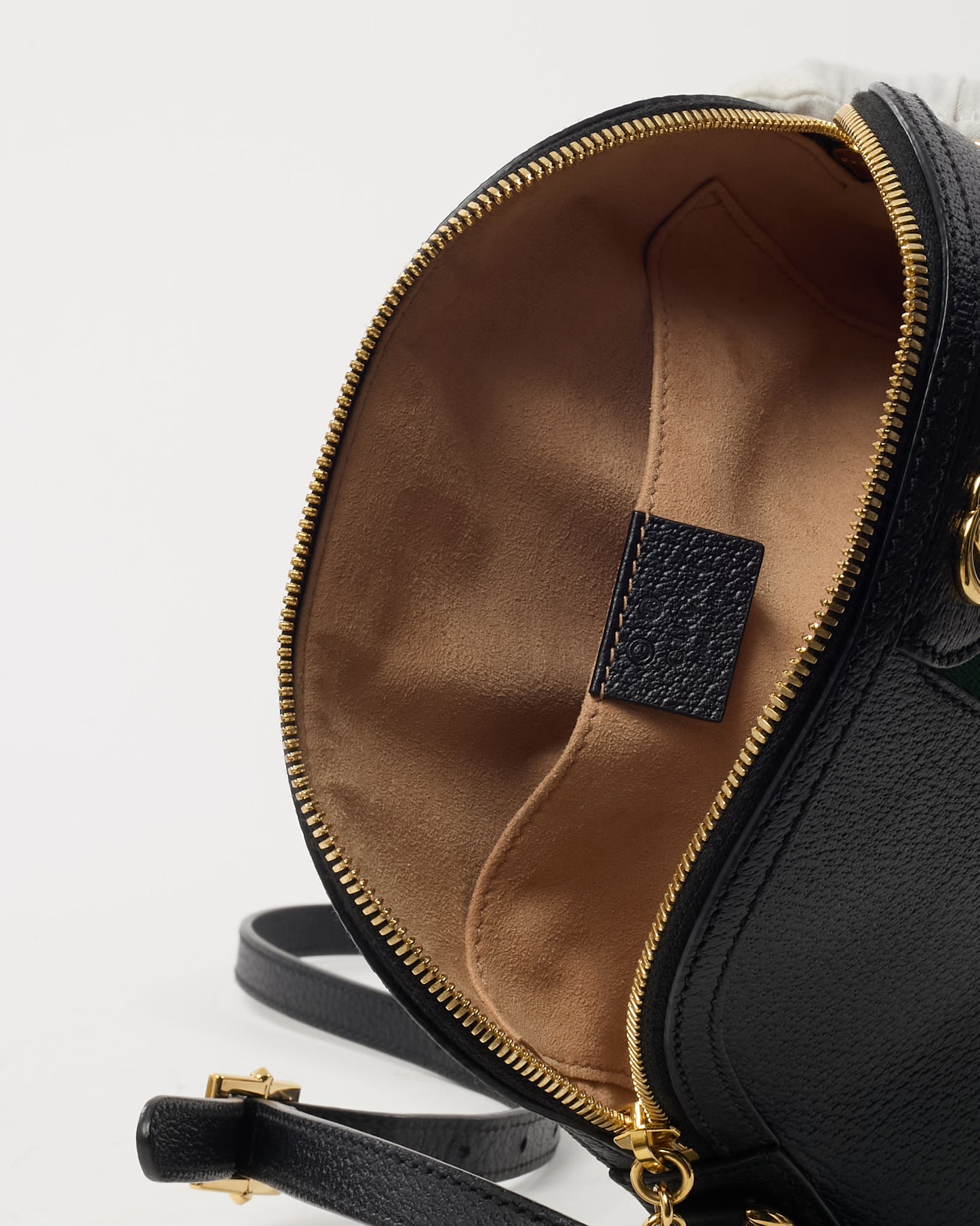 Gucci Black Calfskin Leather GG Web Small Ophidia Dome Shoulder Bag