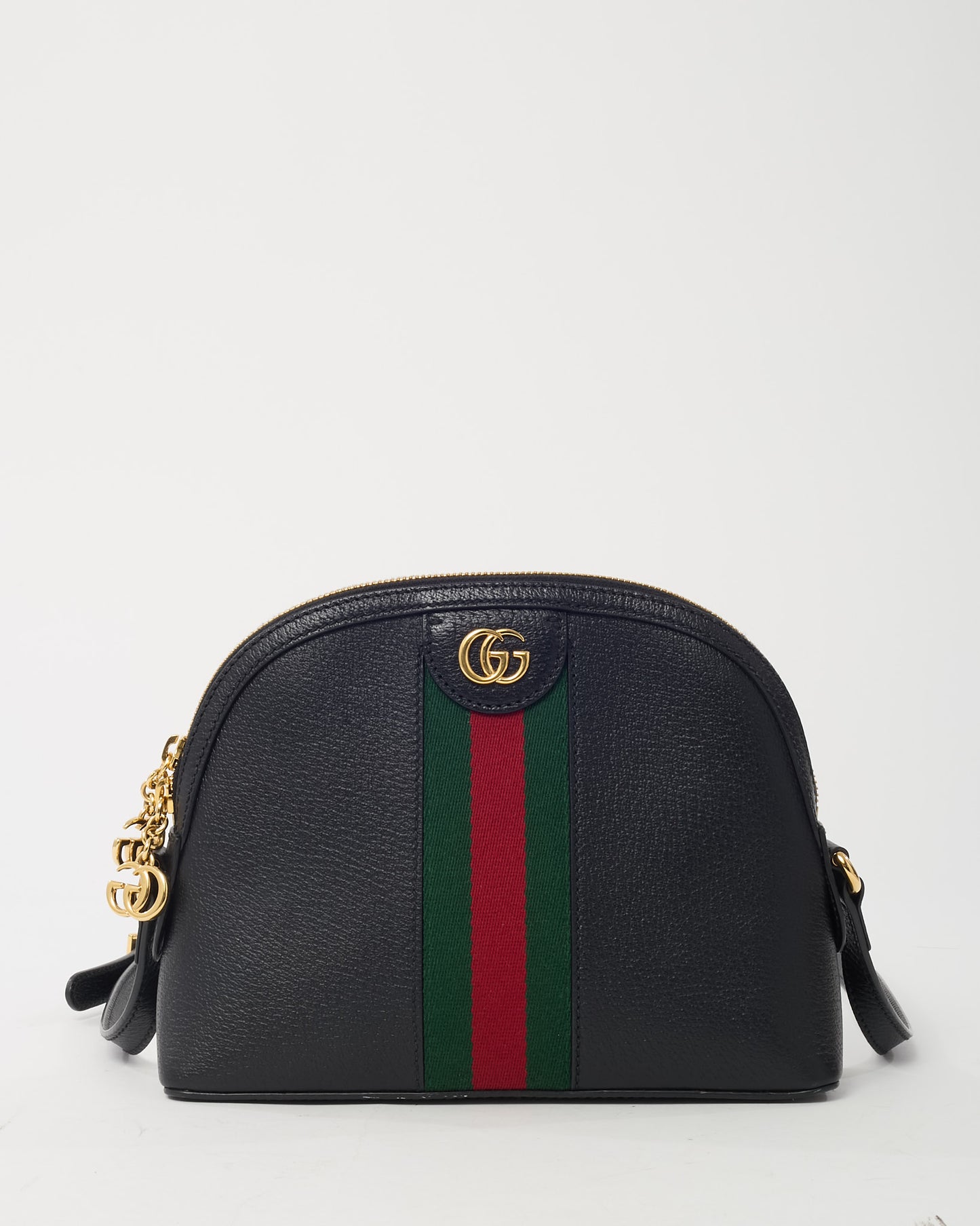 Gucci Black Calfskin Leather GG Web Small Ophidia Dome Shoulder Bag