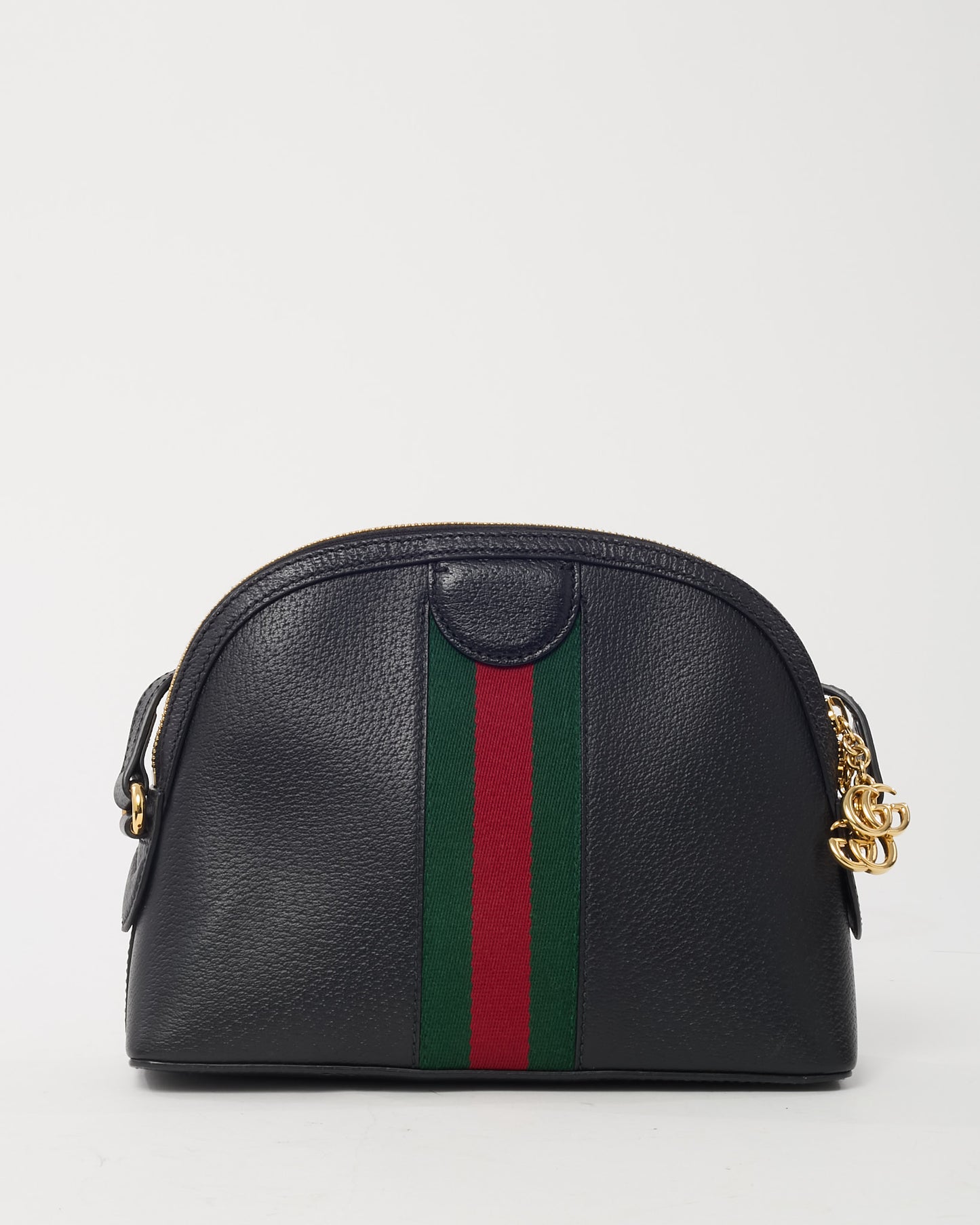 Gucci Black Calfskin Leather GG Web Small Ophidia Dome Shoulder Bag