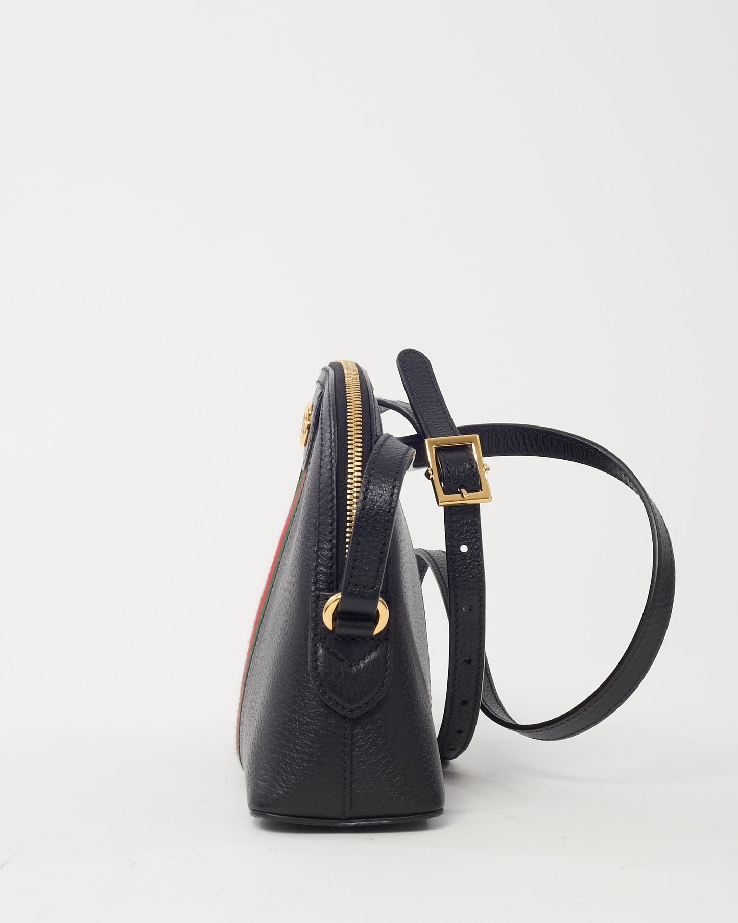 Gucci Black Calfskin Leather GG Web Small Ophidia Dome Shoulder Bag