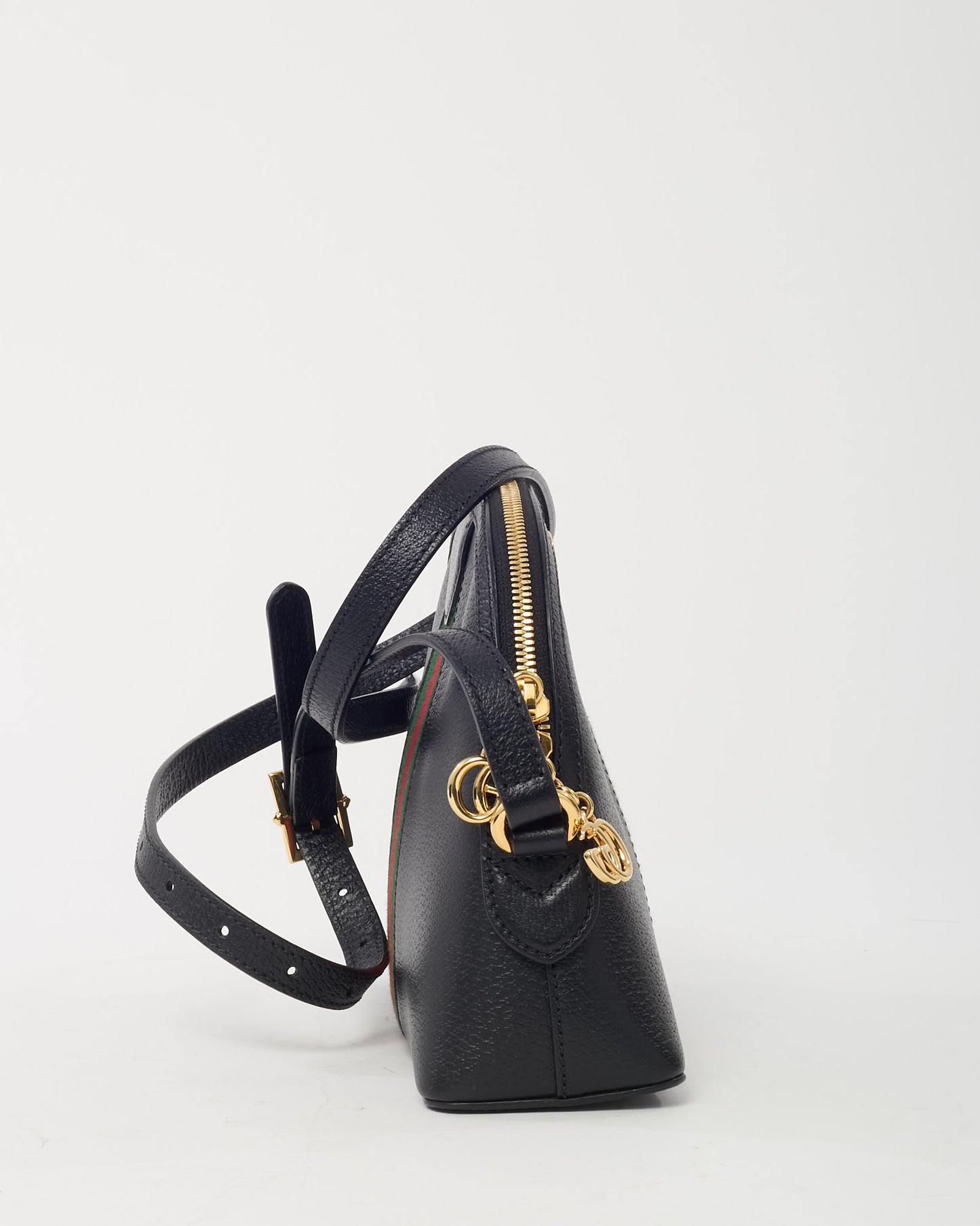 Gucci Black Calfskin Leather GG Web Small Ophidia Dome Shoulder Bag