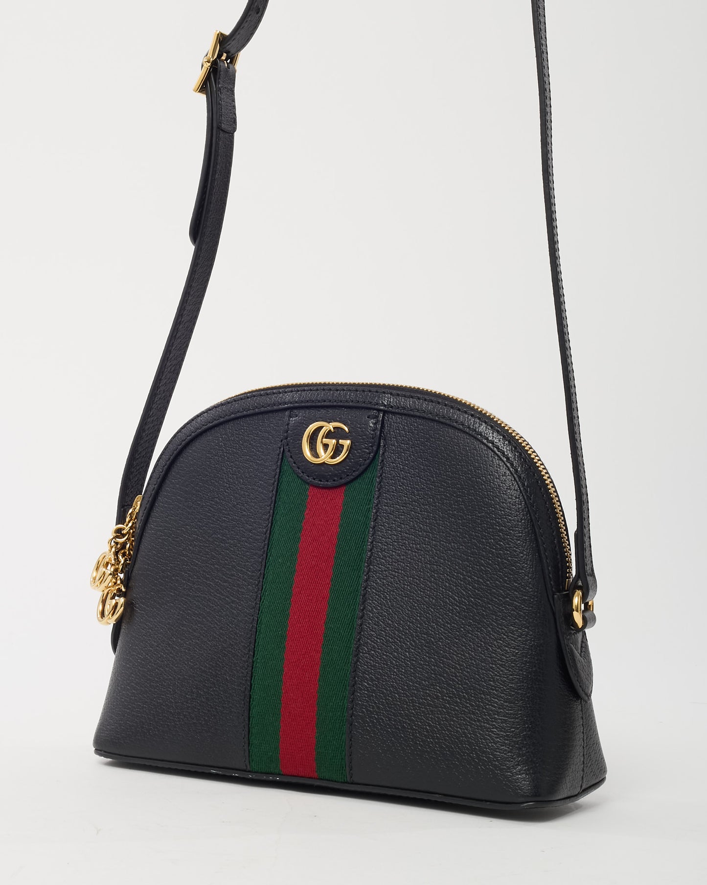 Gucci Black Calfskin Leather GG Web Small Ophidia Dome Shoulder Bag