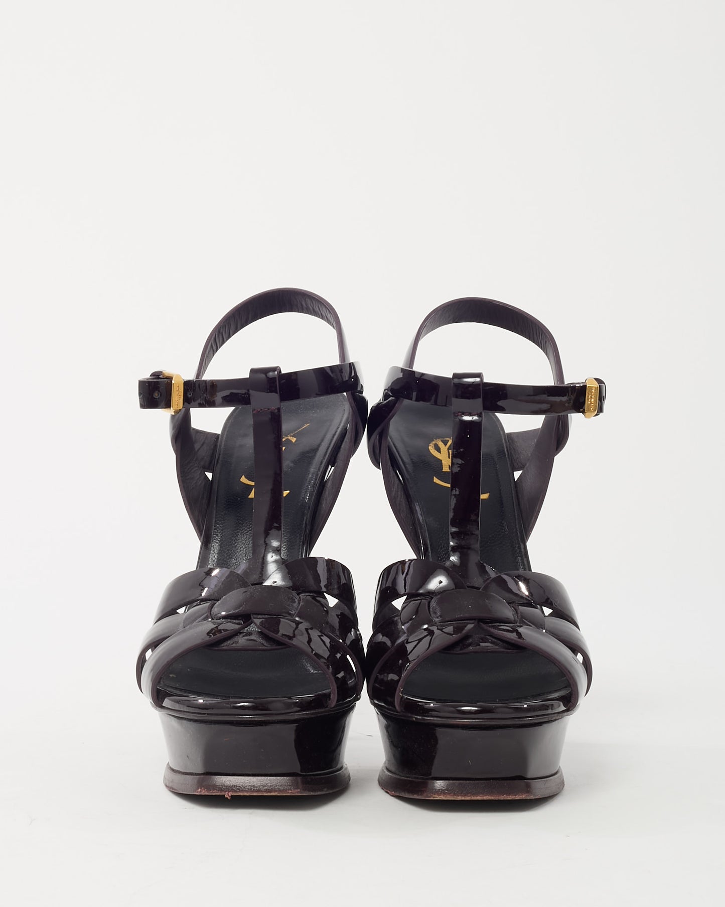 Saint Laurent Black Patent Leather Tribute 105 Platform Sandals - 36.5