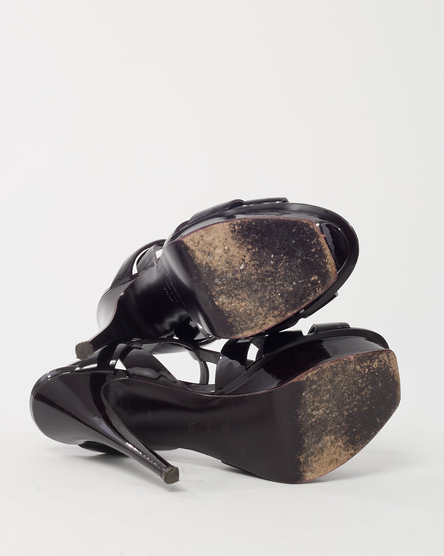 Saint Laurent Black Patent Leather Tribute 105 Platform Sandals - 36.5