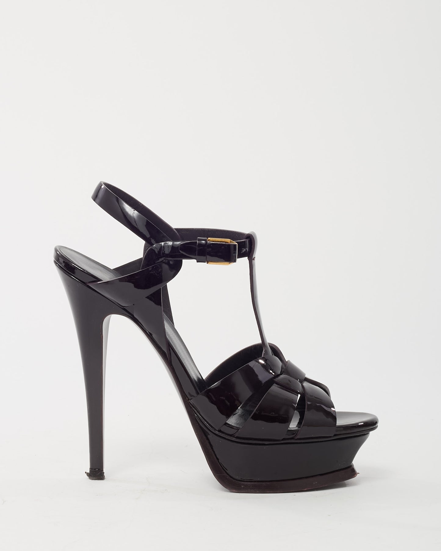 Saint Laurent Black Patent Leather Tribute 105 Platform Sandals - 36.5