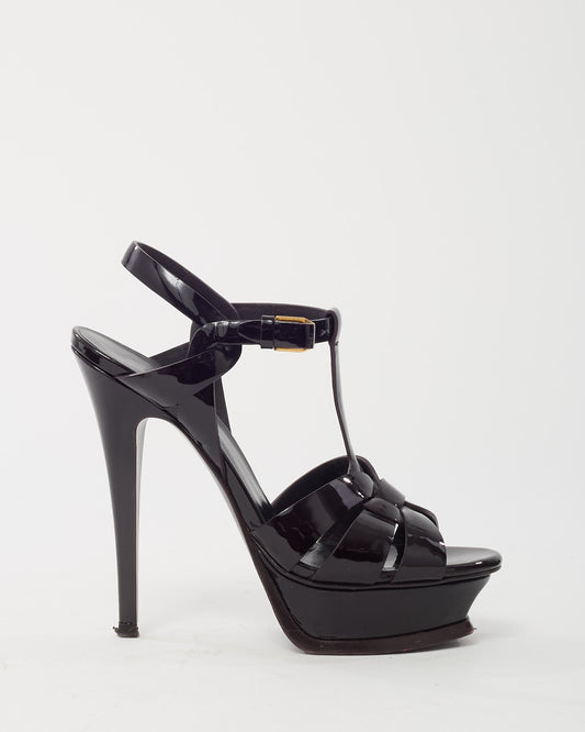 Saint Laurent Black Patent Leather Tribute 105 Platform Sandals - 36.5