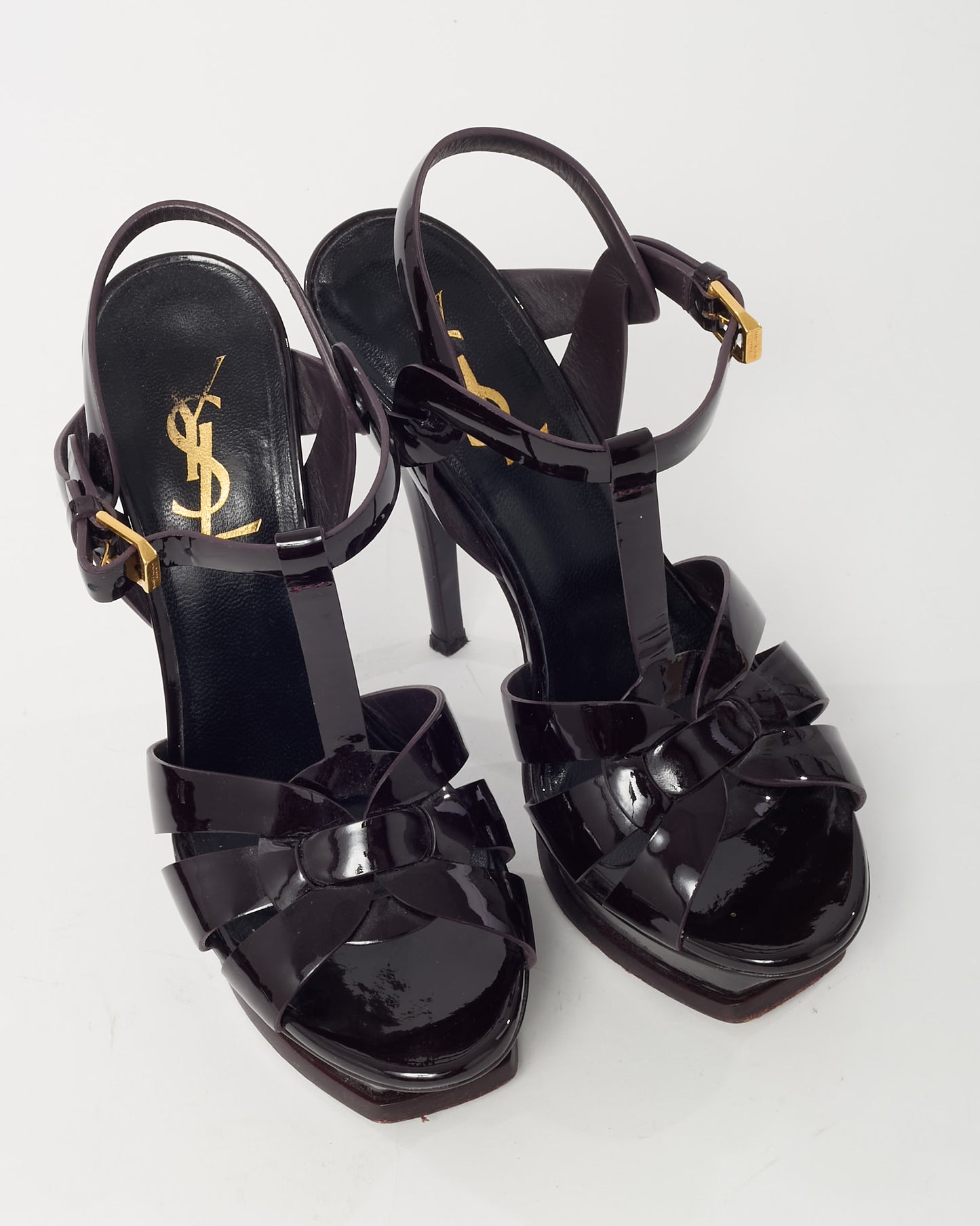 Saint Laurent Black Patent Leather Tribute 105 Platform Sandals - 36.5