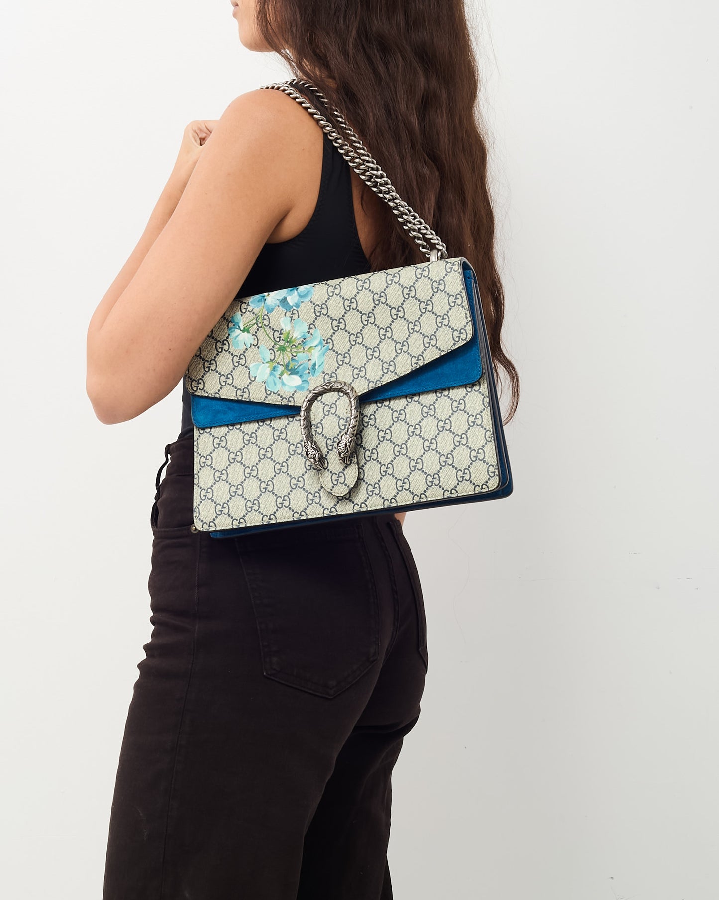 Gucci Beige GG Supreme Monogram Blooms Coated Canvas Large Dionysus Shoulder Bag